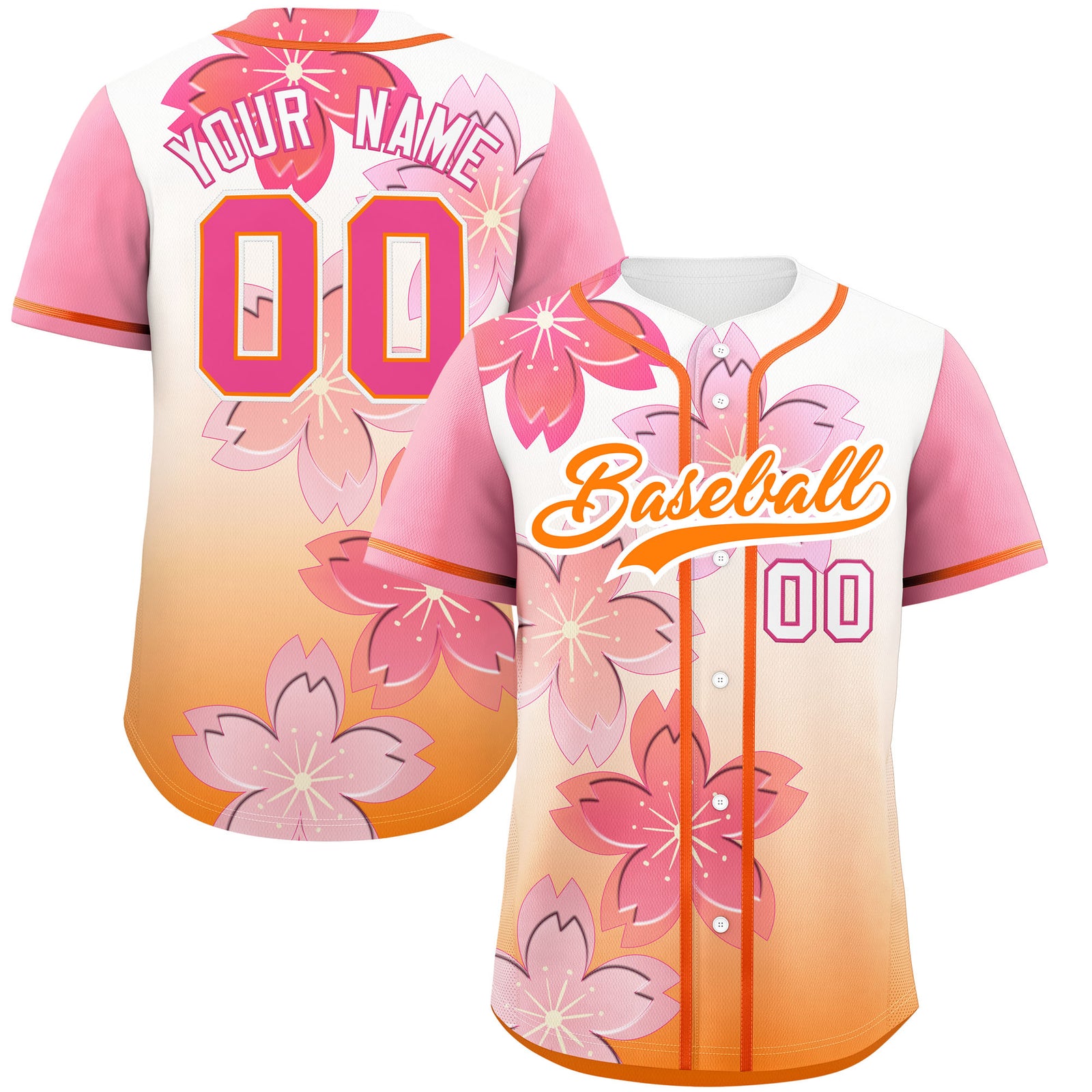 Custom Gold Orange Pink Gradient Fashion Elastic Baseball Jersey| KXKSHOP