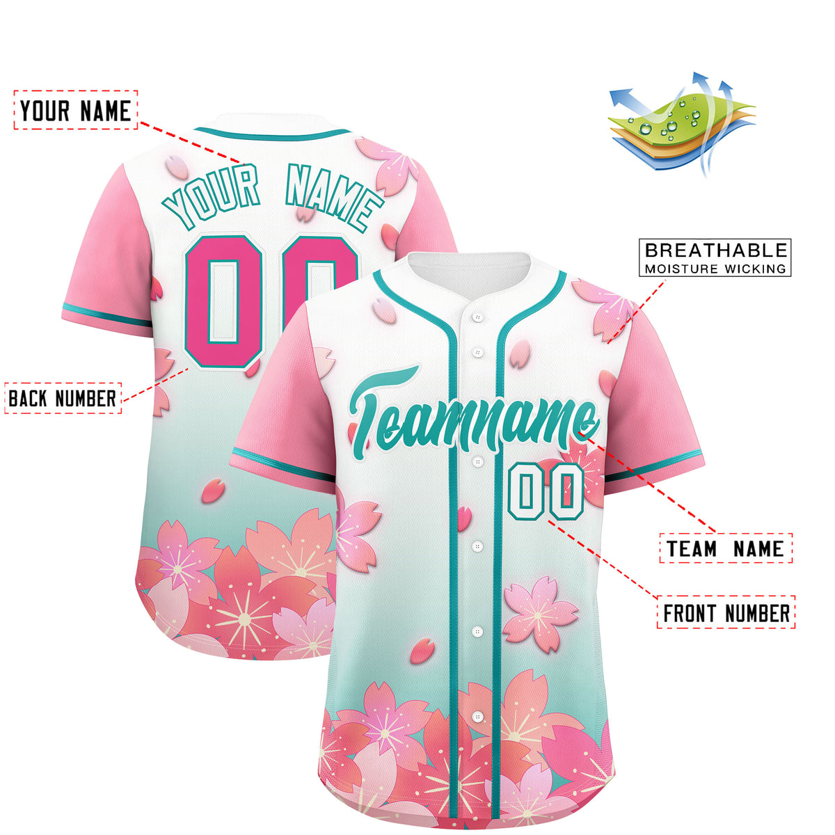 Custom Green Pink Gradient Fashion Elastic Baseball Jersey| KXKSHOP