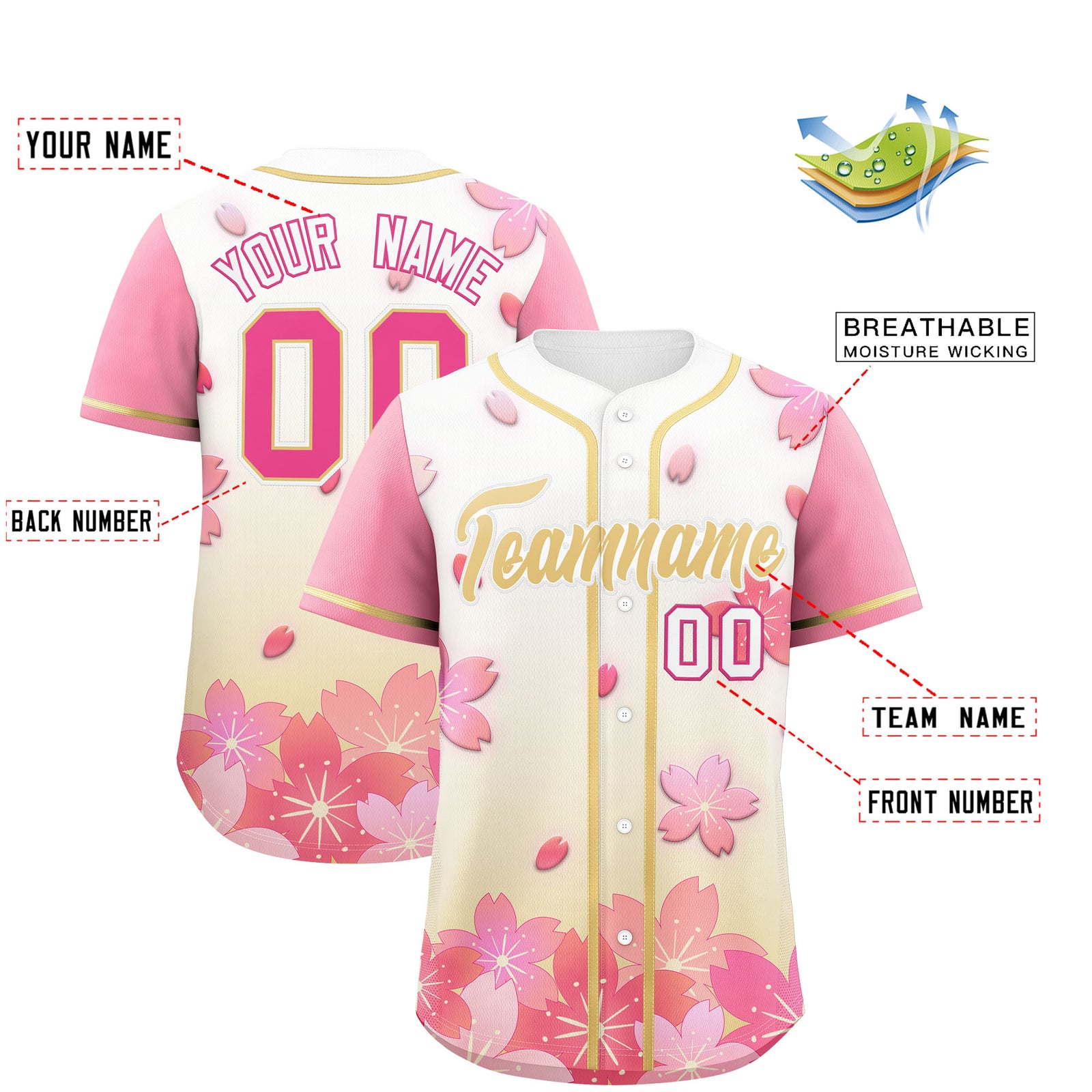 Custom Cream Pink Gradient Fashion Elastic Baseball Jersey| KXKSHOP