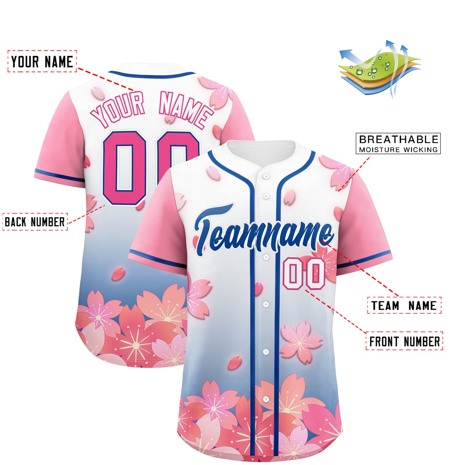 Custom Midnight Blue Pink Gradient Fashion Elastic Baseball Jersey| KXKSHOP