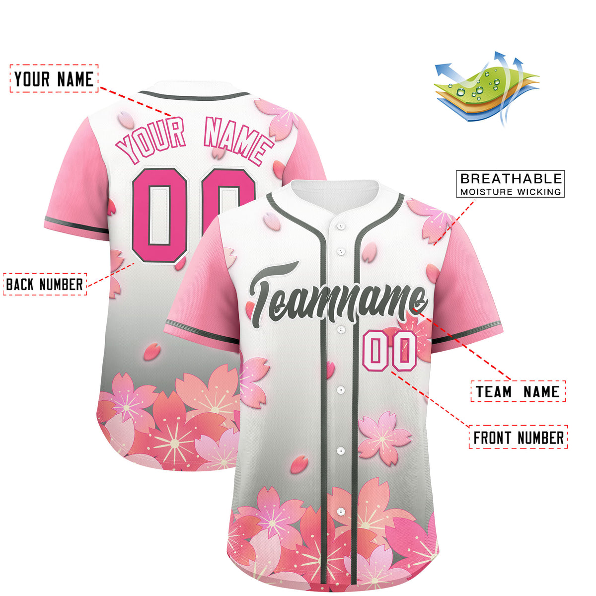 Custom Gray Pink Gradient Fashion Elastic Baseball Jersey| KXKSHOP