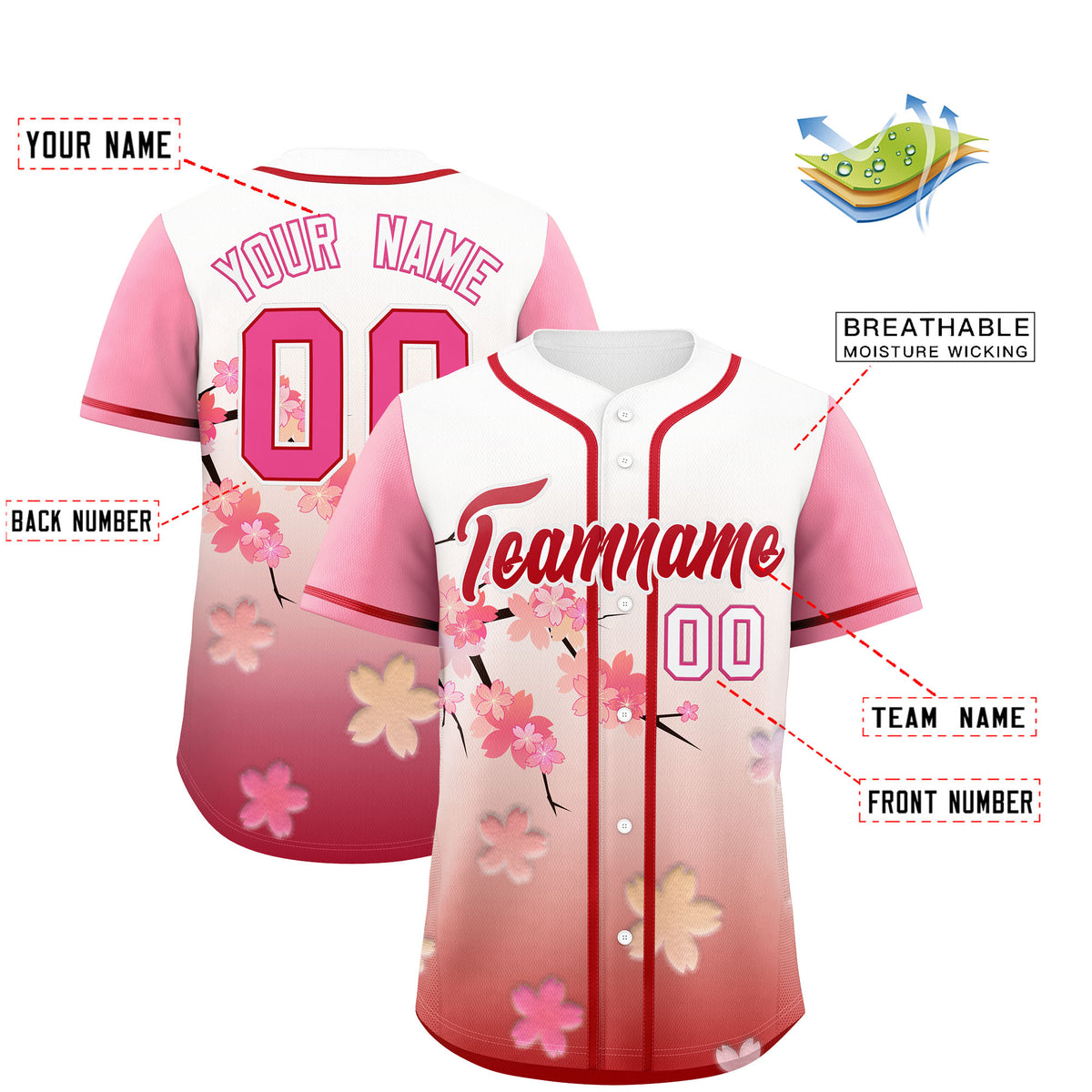 Custom Pink Red Gradient Fashion Elastic Baseball Jersey| KXKSHOP