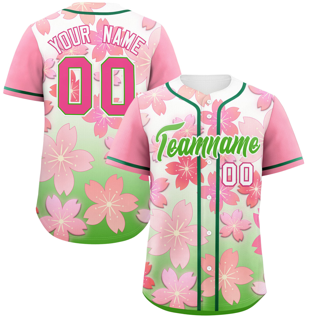 Custom Light Green Pink Gradient Fashion Elastic Baseball Jersey| KXKSHOP