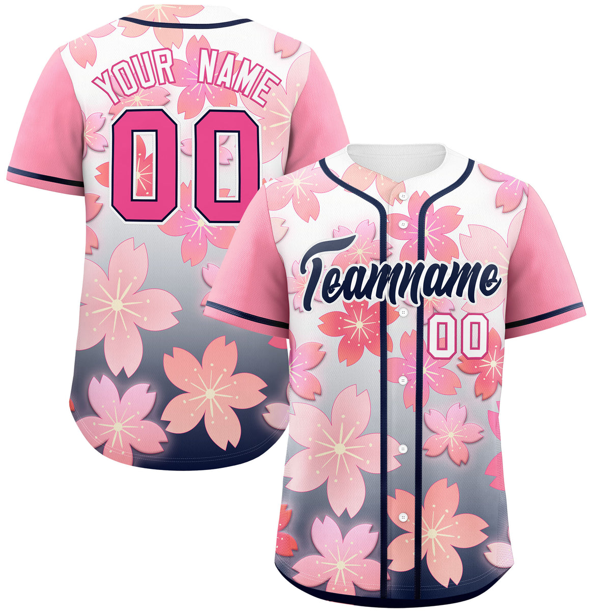Custom Navy Pink Gradient Fashion Elastic Baseball Jersey| KXKSHOP