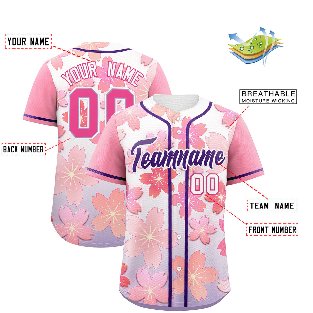 Custom Light Purple Pink Gradient Fashion Elastic Baseball Jersey| KXKSHOP