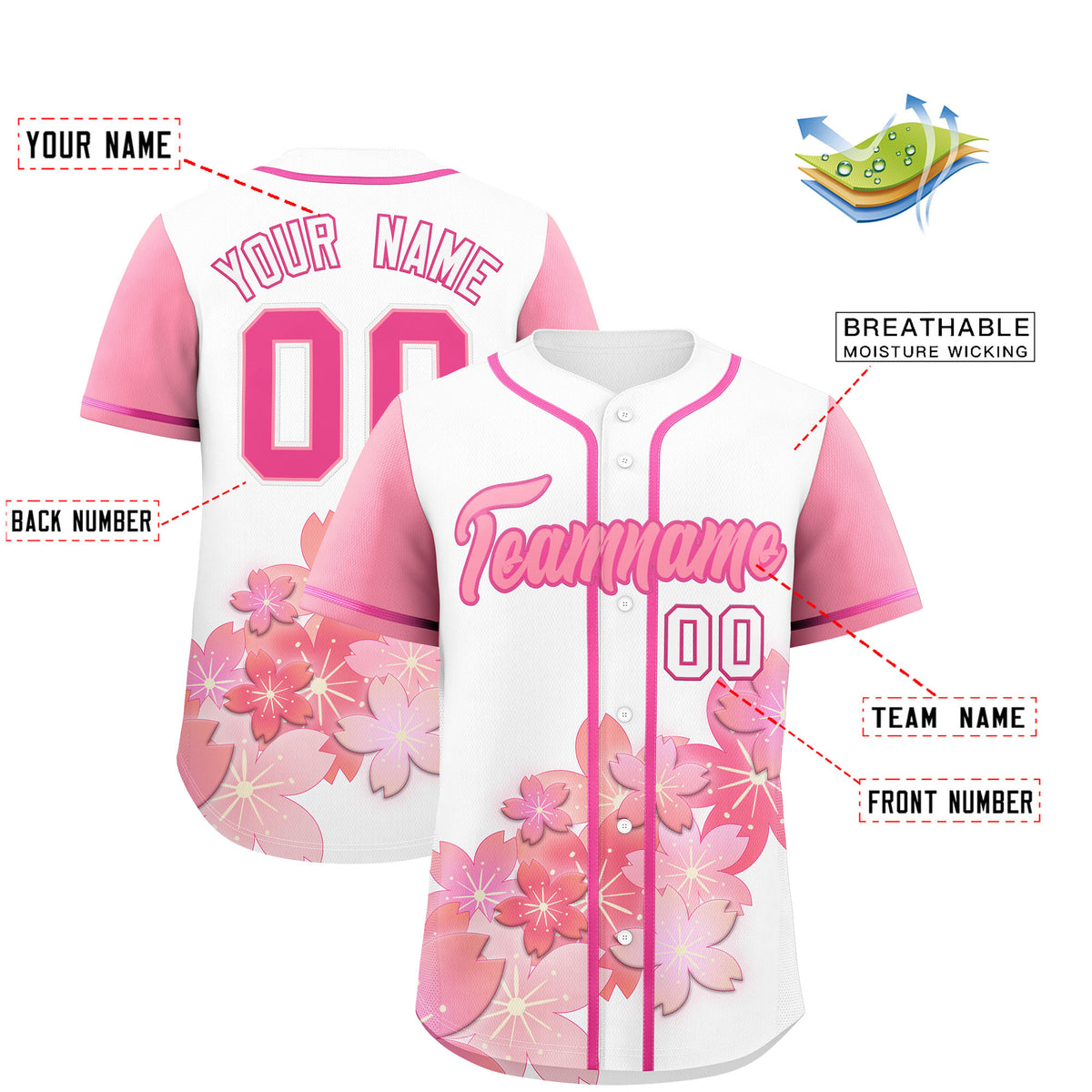 Custom White Pink Gradient Fashion Elastic Baseball Jersey| KXKSHOP