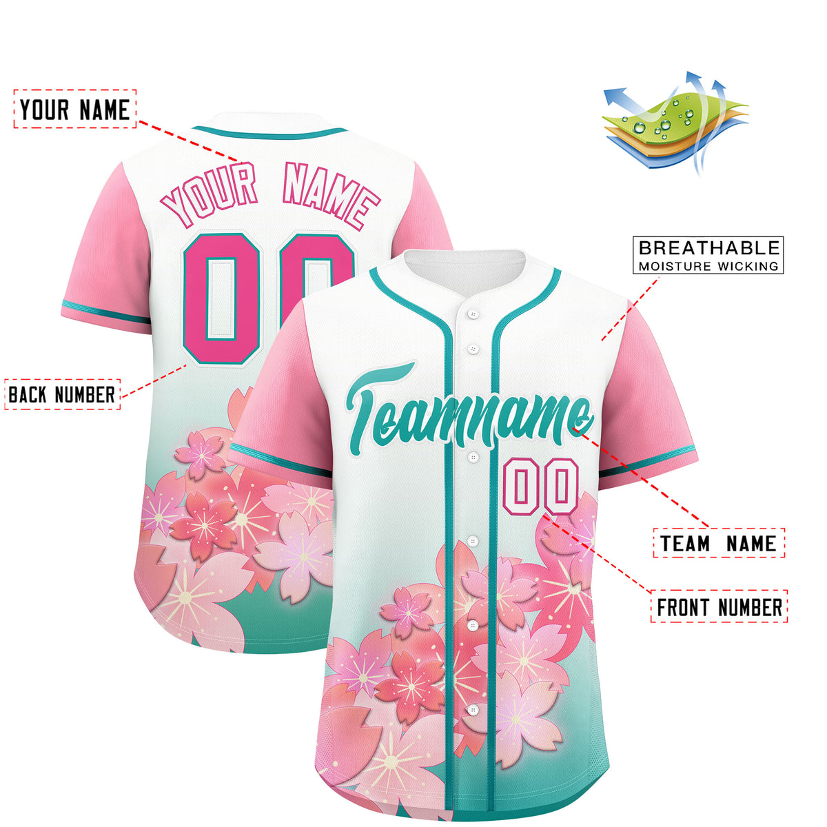 Custom Aqua Pink Gradient Fashion Elastic Baseball Jersey| KXKSHOP