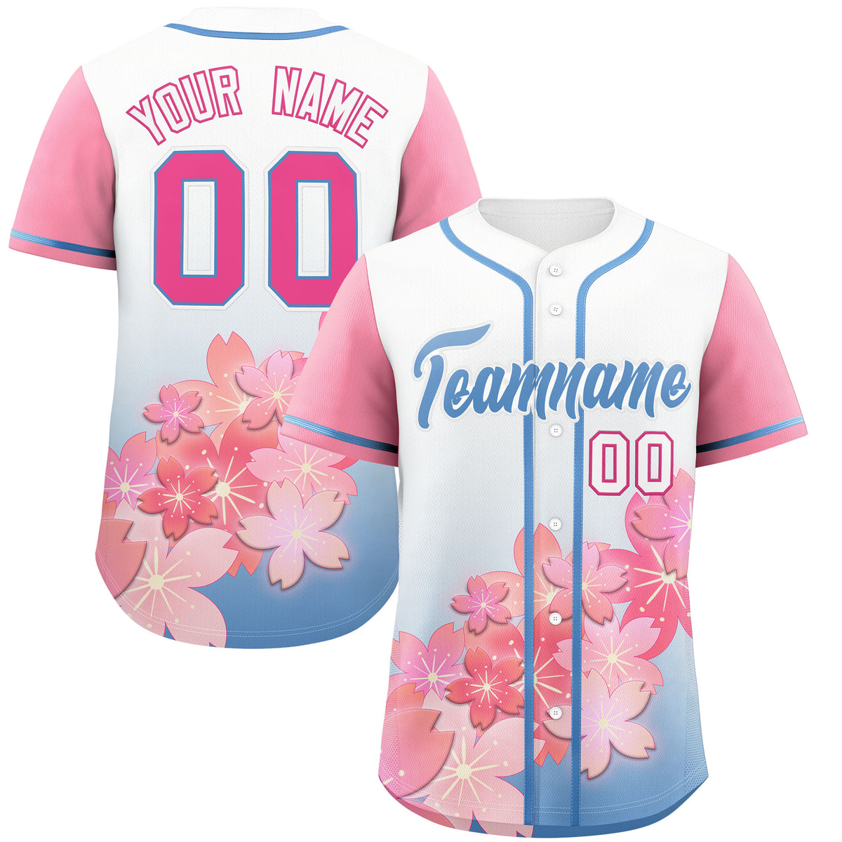 Custom Light Blue Pink Gradient Fashion Elastic Baseball Jersey| KXKSHOP
