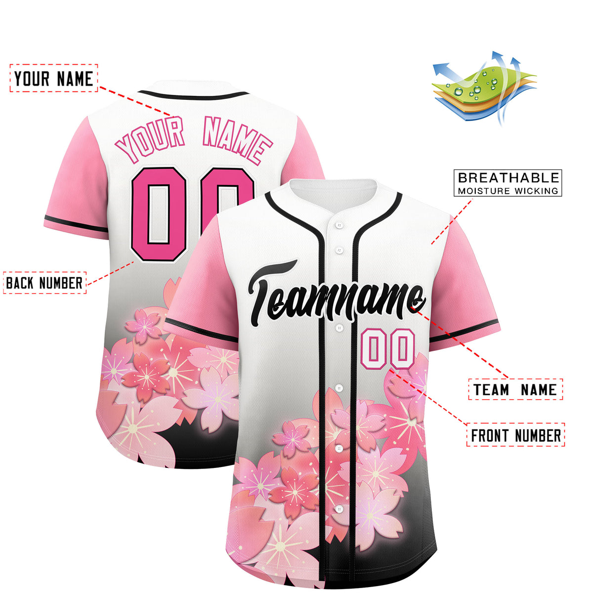 Custom Black Pink Gradient Fashion Elastic Baseball Jersey| KXKSHOP