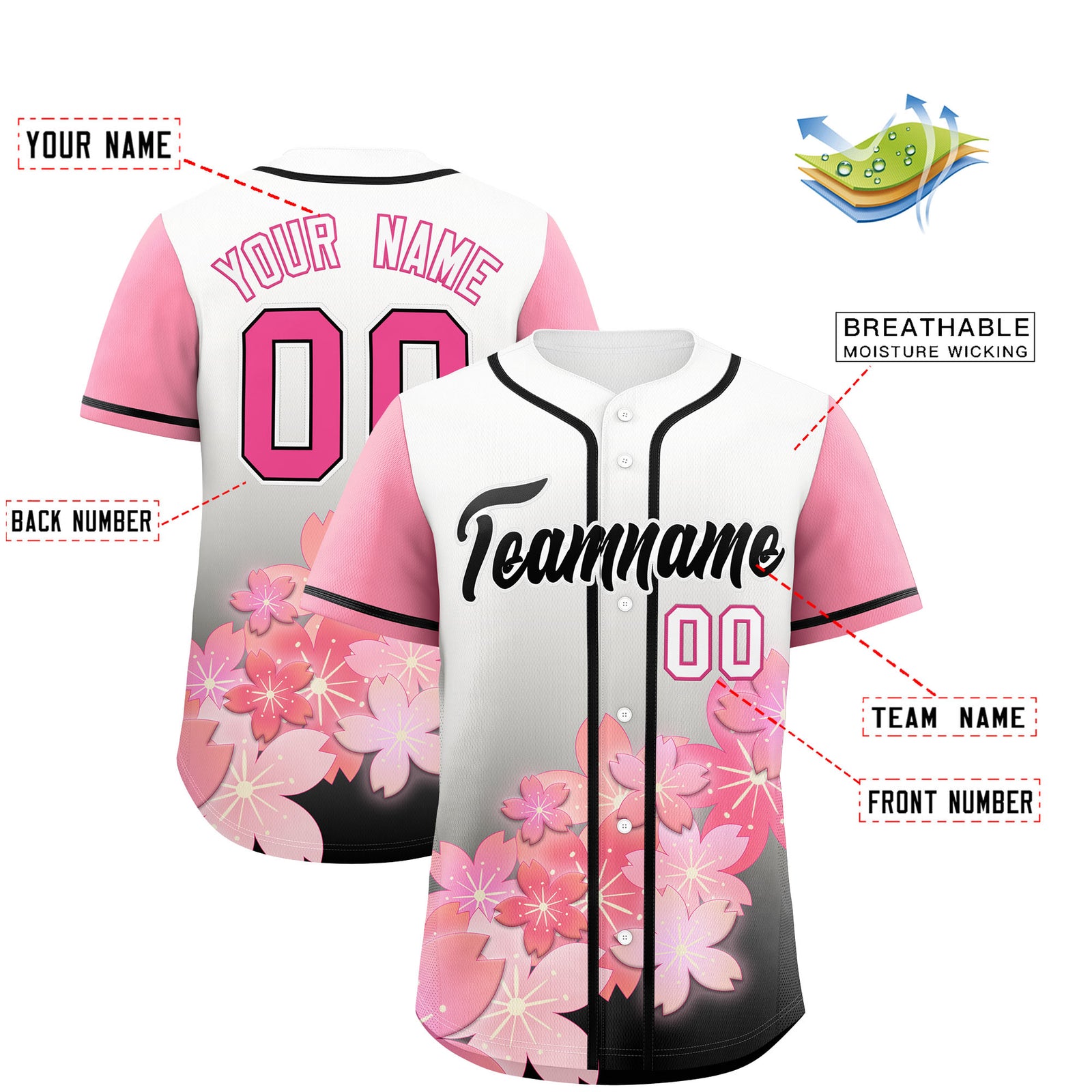 Custom Black Pink Gradient Fashion Elastic Baseball Jersey| KXKSHOP