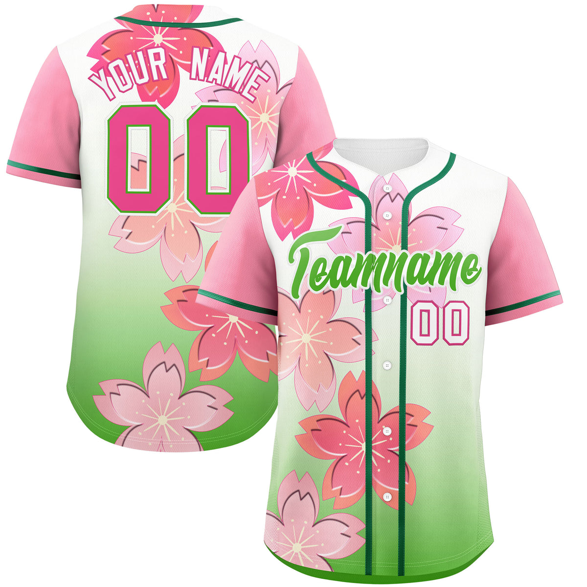Custom Light Green Pink Gradient Fashion Elastic Baseball Jersey| KXKSHOP
