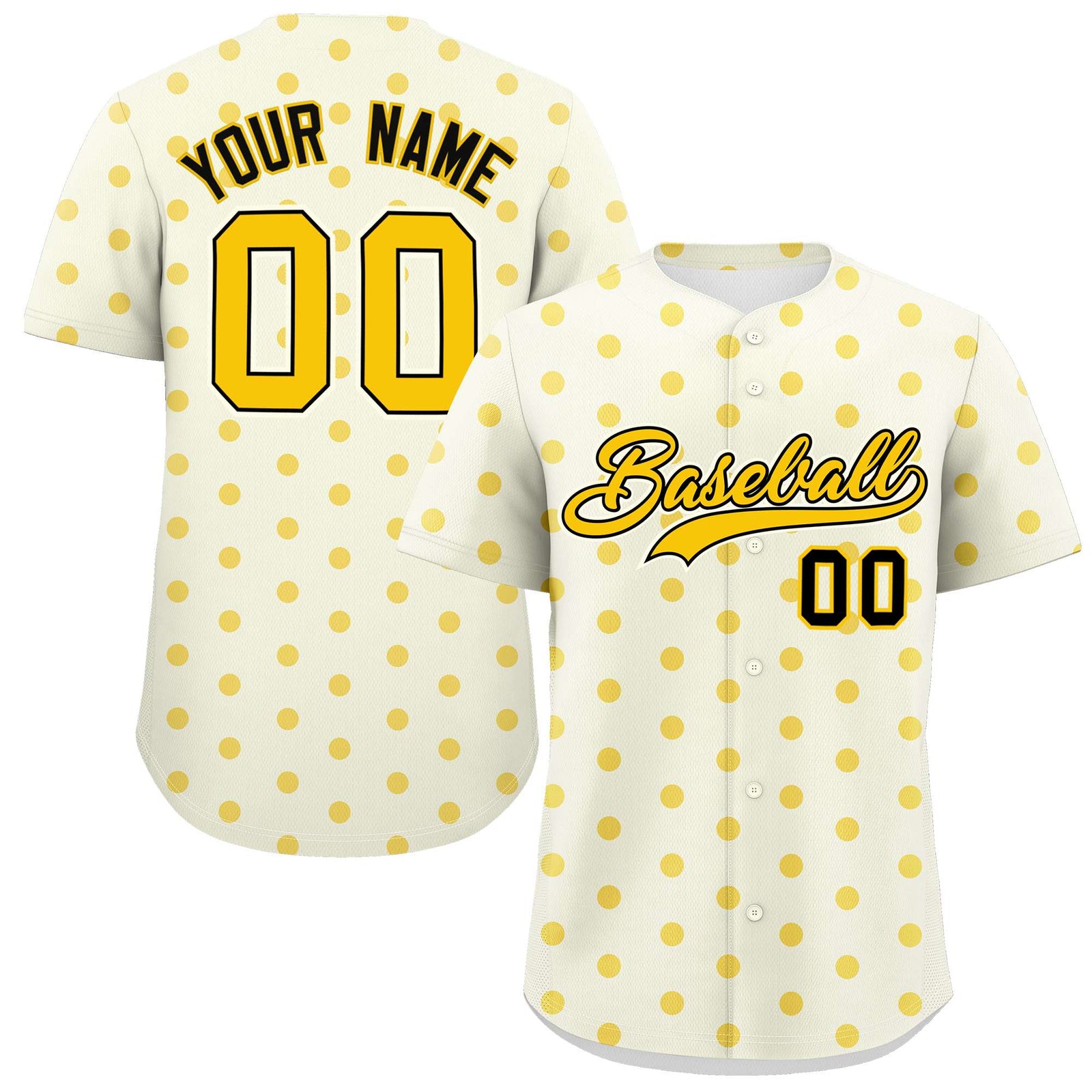Custom Cream Gold Personalized Polka Dot Graffiti Pattern Authentic Baseball Jersey