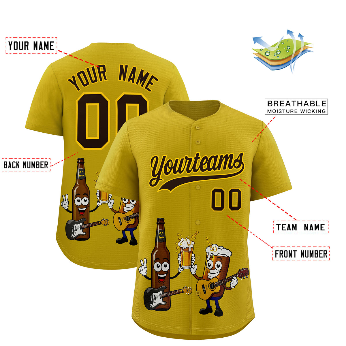 Custom Old Gold Personalized Team Shirts for Parties &amp; Training | KXKSHOP