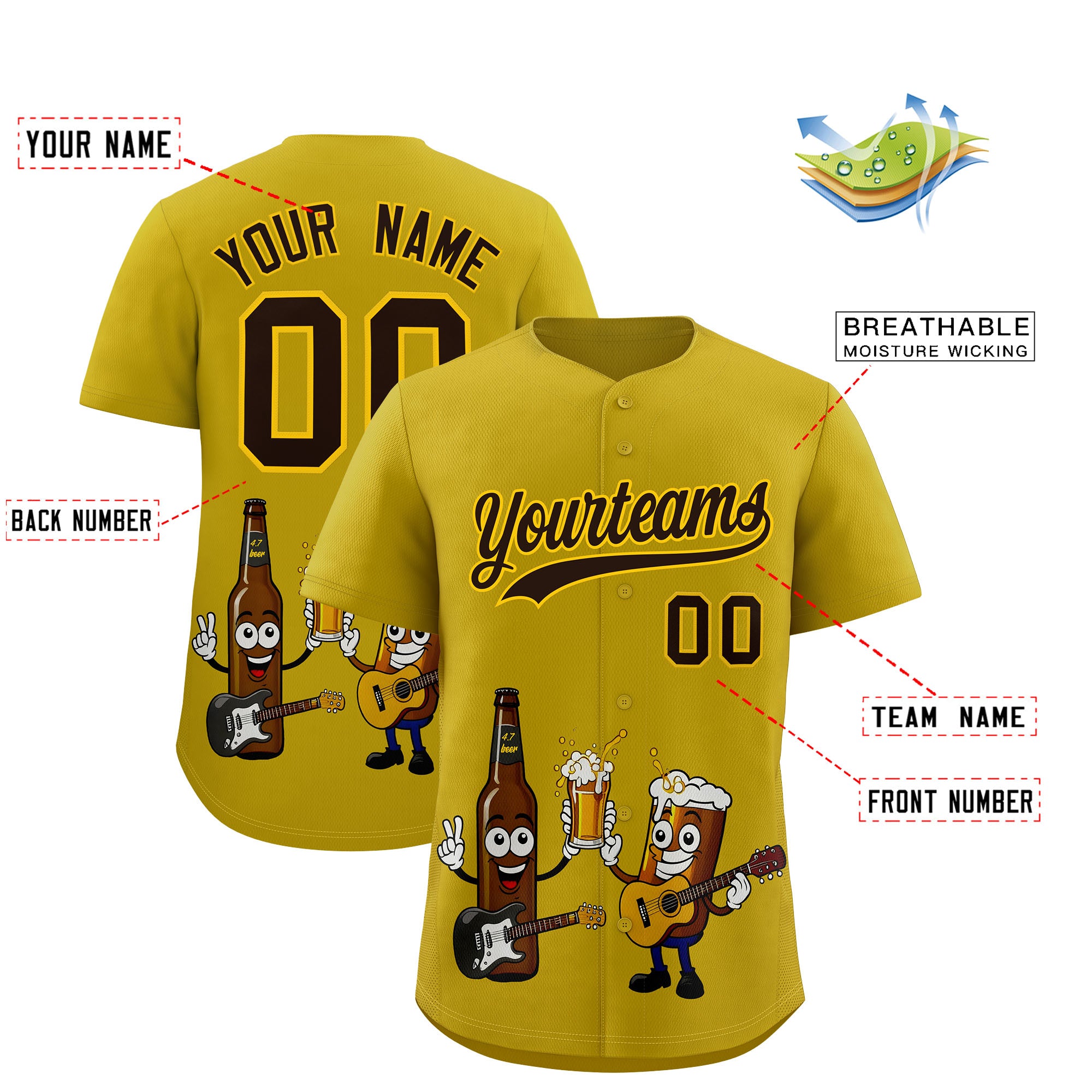 Custom Old Gold Personalized Team Shirts for Parties & Training | KXKSHOP