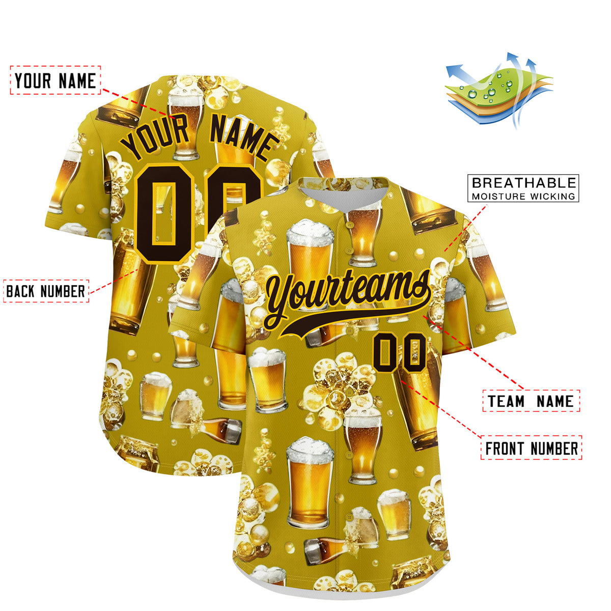 Custom Old Gold Personalized Team Shirts for Parties &amp; Training | KXKSHOP