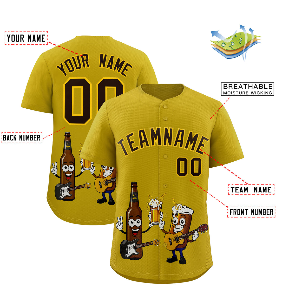 Custom Old Gold Personalized Team Shirts for Parties &amp; Training | KXKSHOP