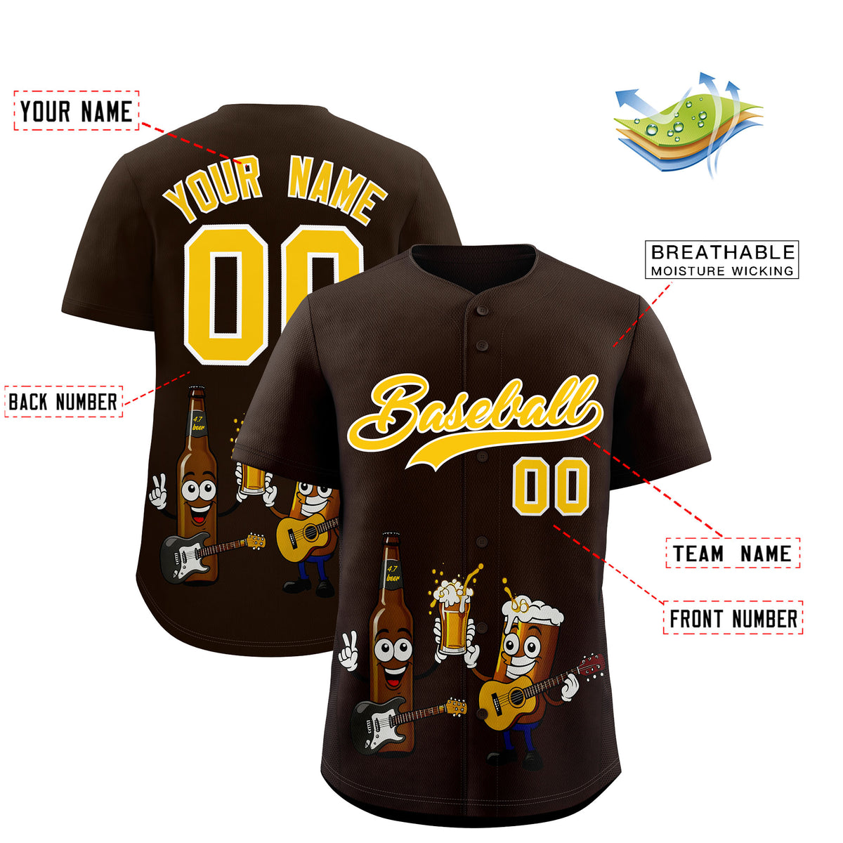 Custom Brown Personalized Team Shirts for Parties & Training | KXKSHOP
