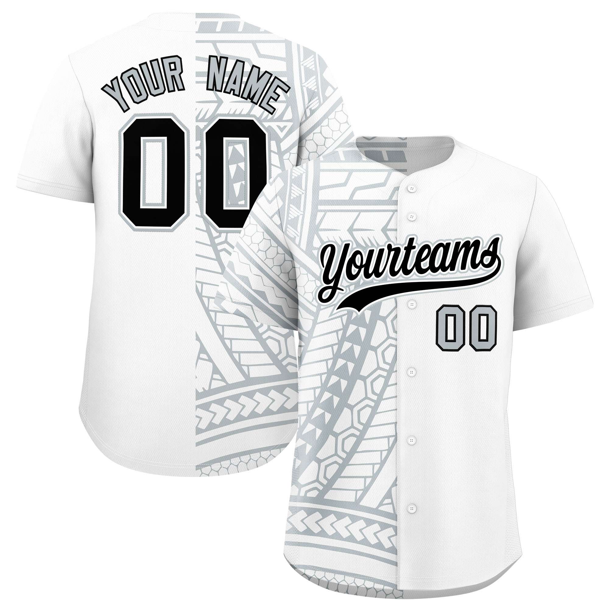 Custom White Silver Split Fashion Tribal Pattern Authentic Baseball Jersey