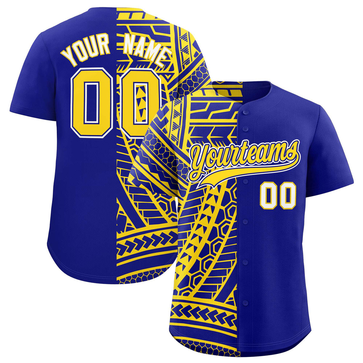 Custom Royal Gold Split Fashion Tribal Pattern Authentic Baseball Jersey