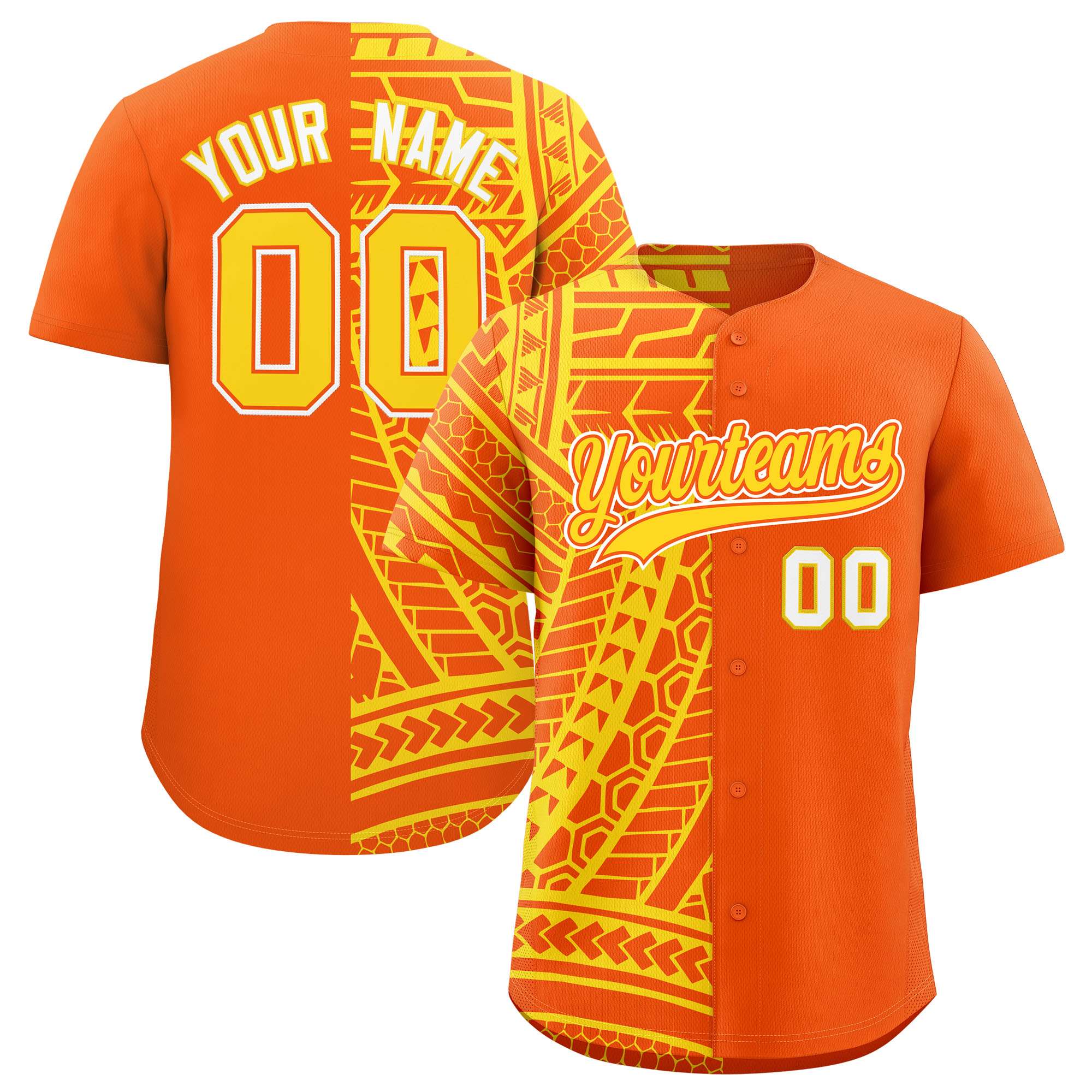 Custom Orange Gold Split Fashion Tribal Pattern Authentic Baseball Jersey