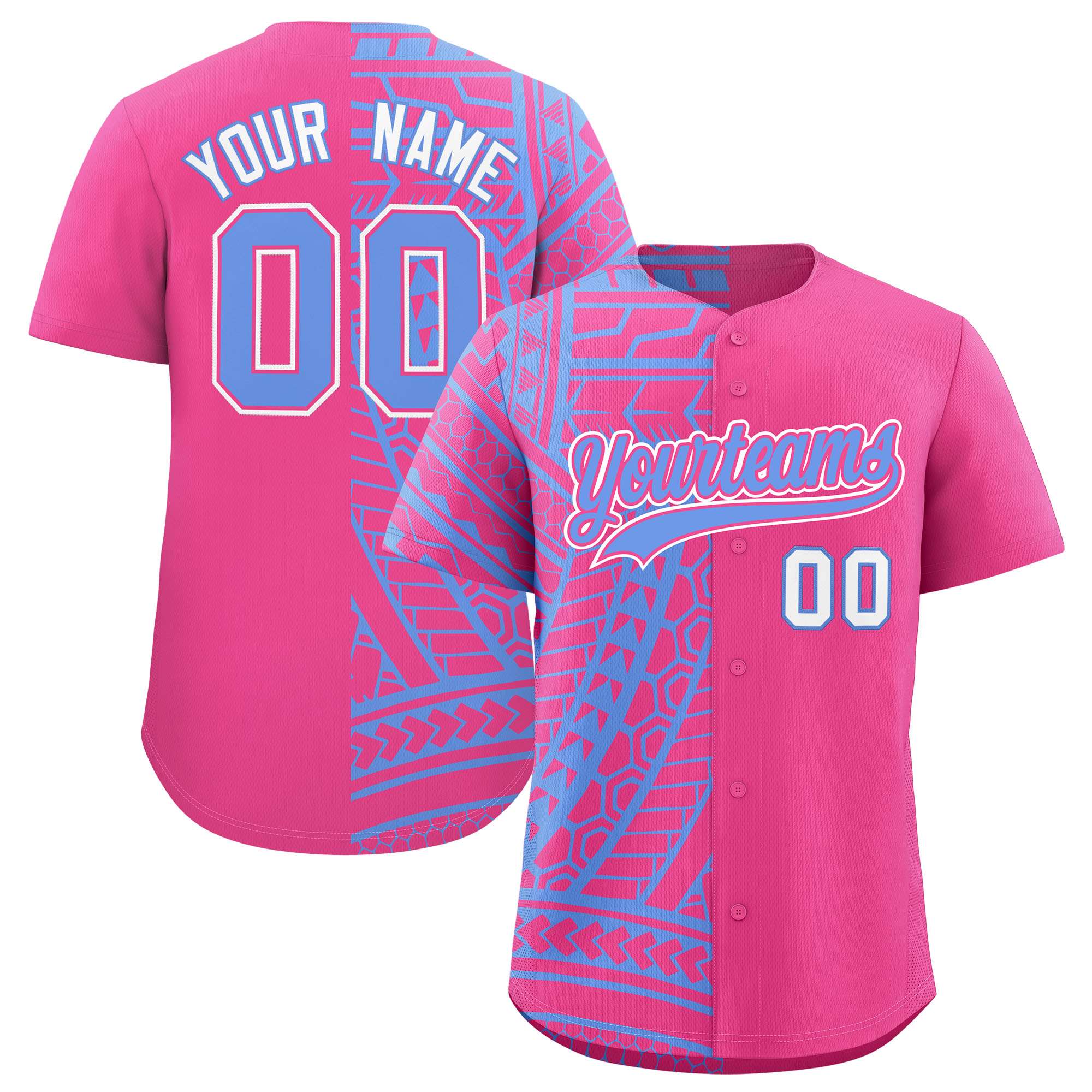 Custom Pink Light Blue Split Fashion Tribal Pattern Authentic Baseball Jersey