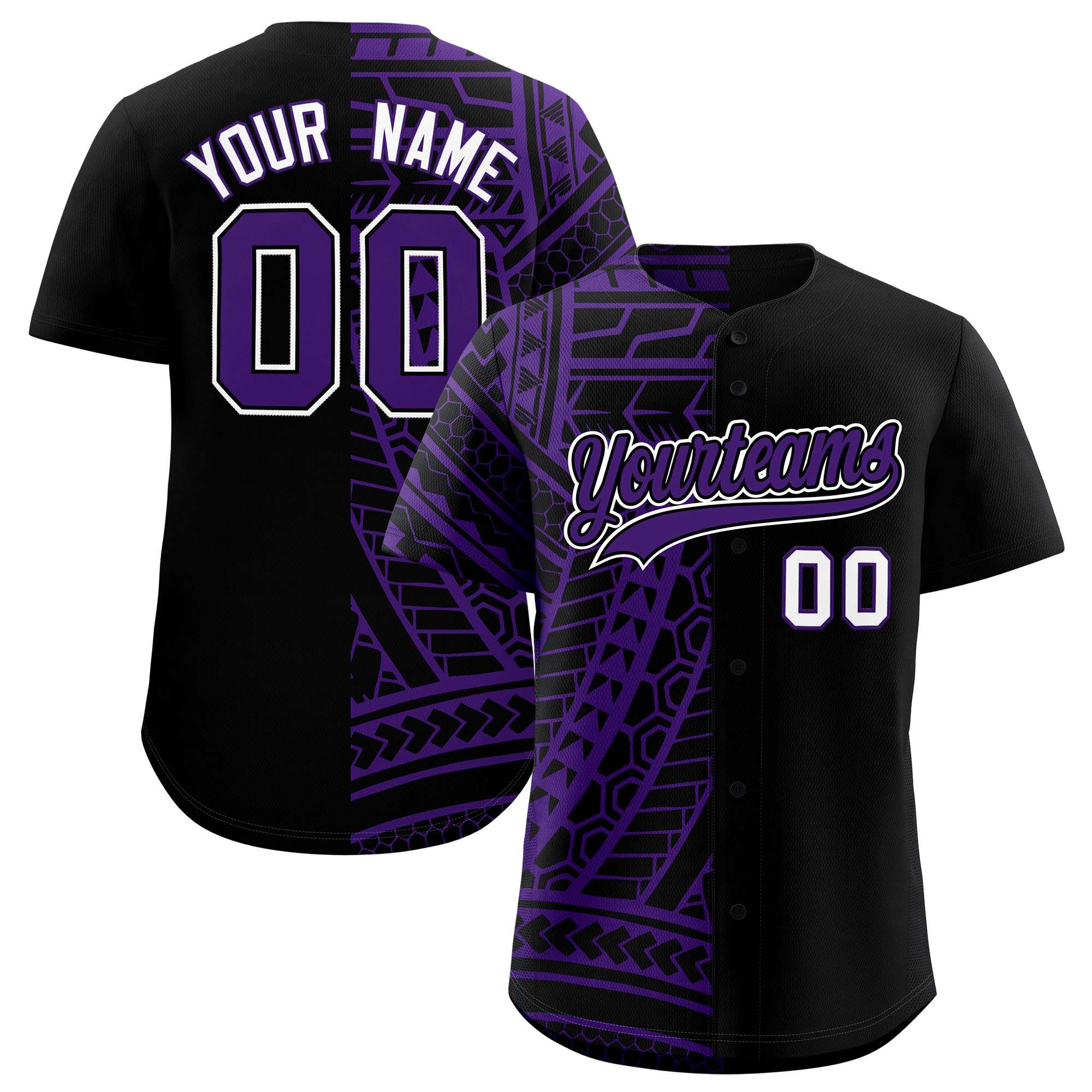 Custom Black Purple Split Fashion Tribal Pattern Authentic Baseball Jersey