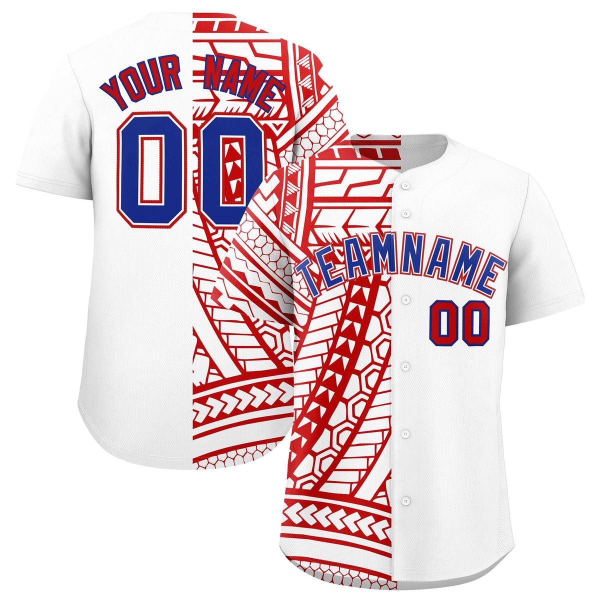 Custom White Red Split Fashion Tribal Pattern Authentic Baseball Jersey