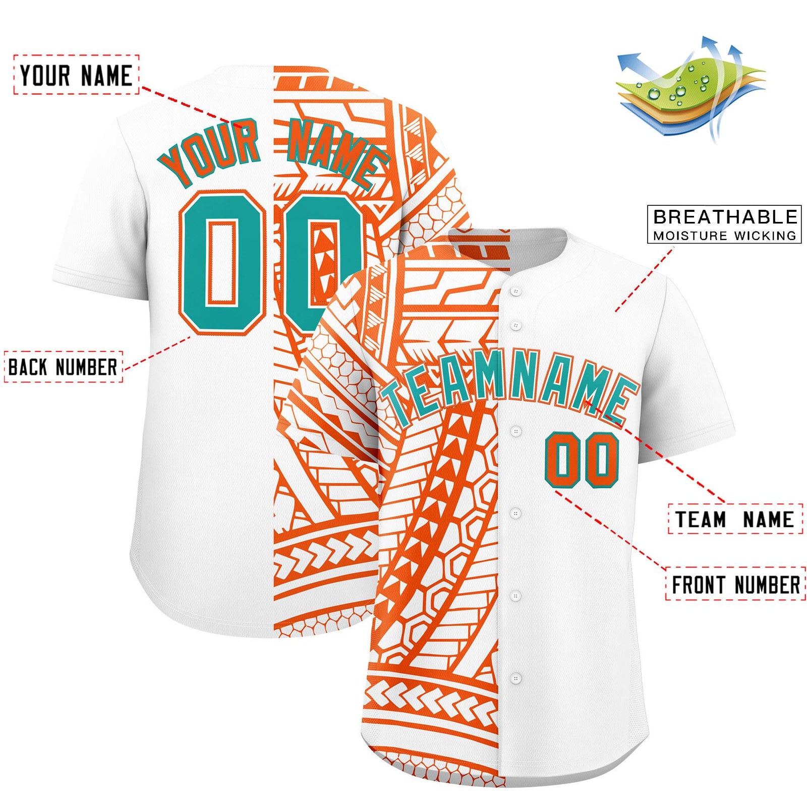 Custom White Orange Split Fashion Tribal Pattern Authentic Baseball Jersey