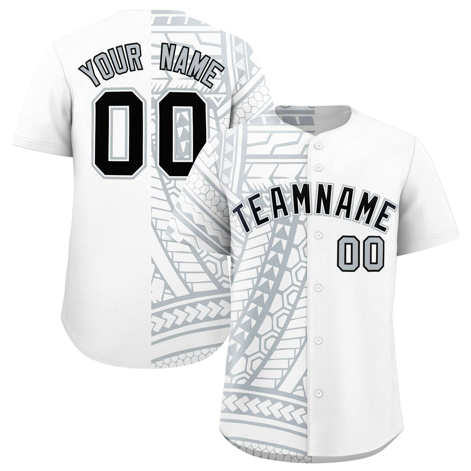 Custom White Silver Split Fashion Tribal Pattern Authentic Baseball Jersey