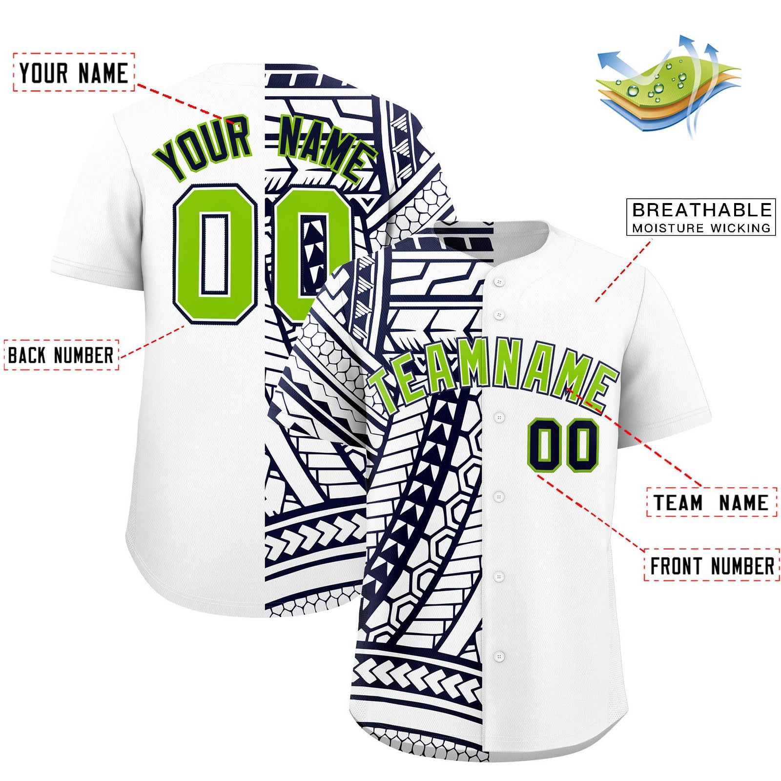 Custom White Navy Split Fashion Tribal Pattern Authentic Baseball Jersey