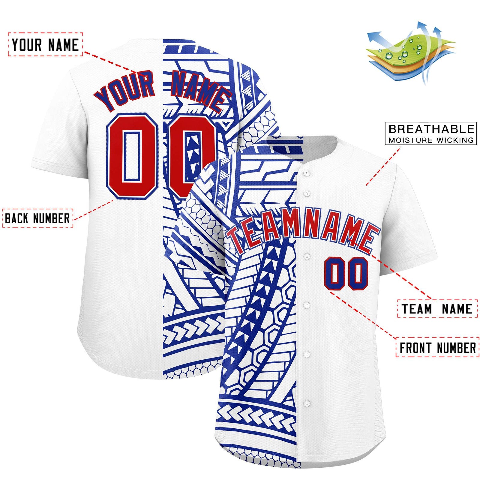 Custom White Royal Split Fashion Tribal Pattern Authentic Baseball Jersey