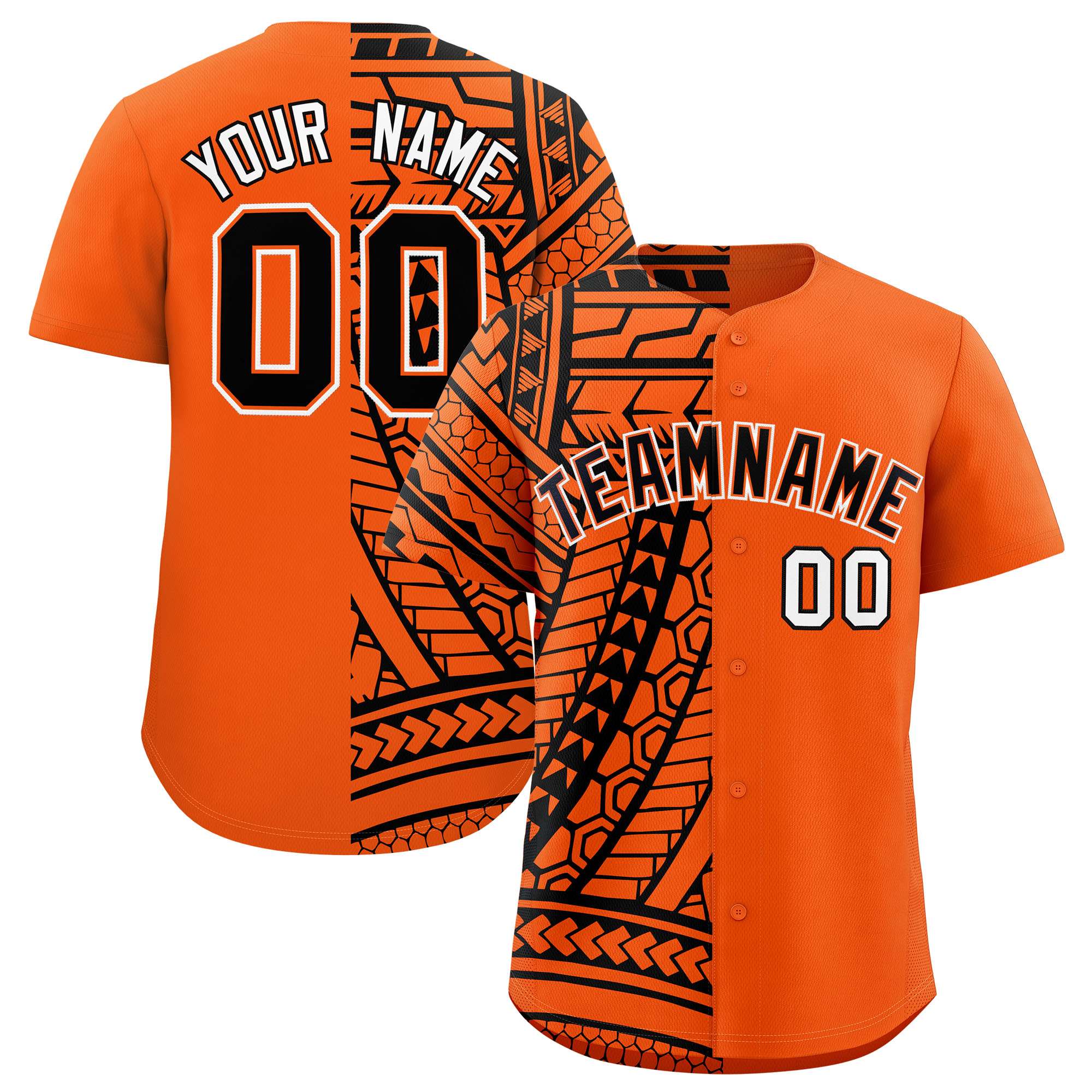 Custom Orange Black Split Fashion Tribal Pattern Authentic Baseball Jersey