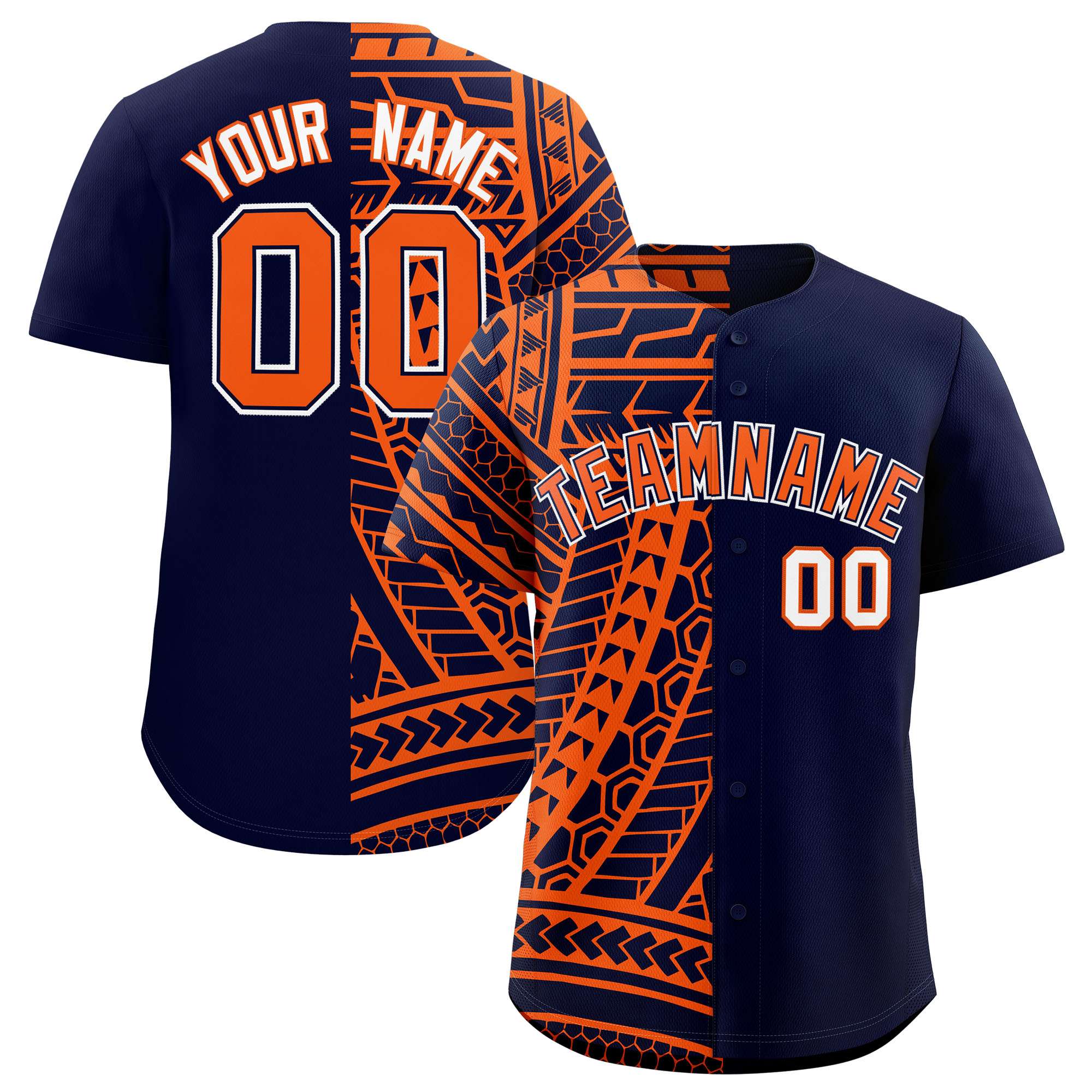 Custom Navy Orange Split Fashion Tribal Pattern Authentic Baseball Jersey