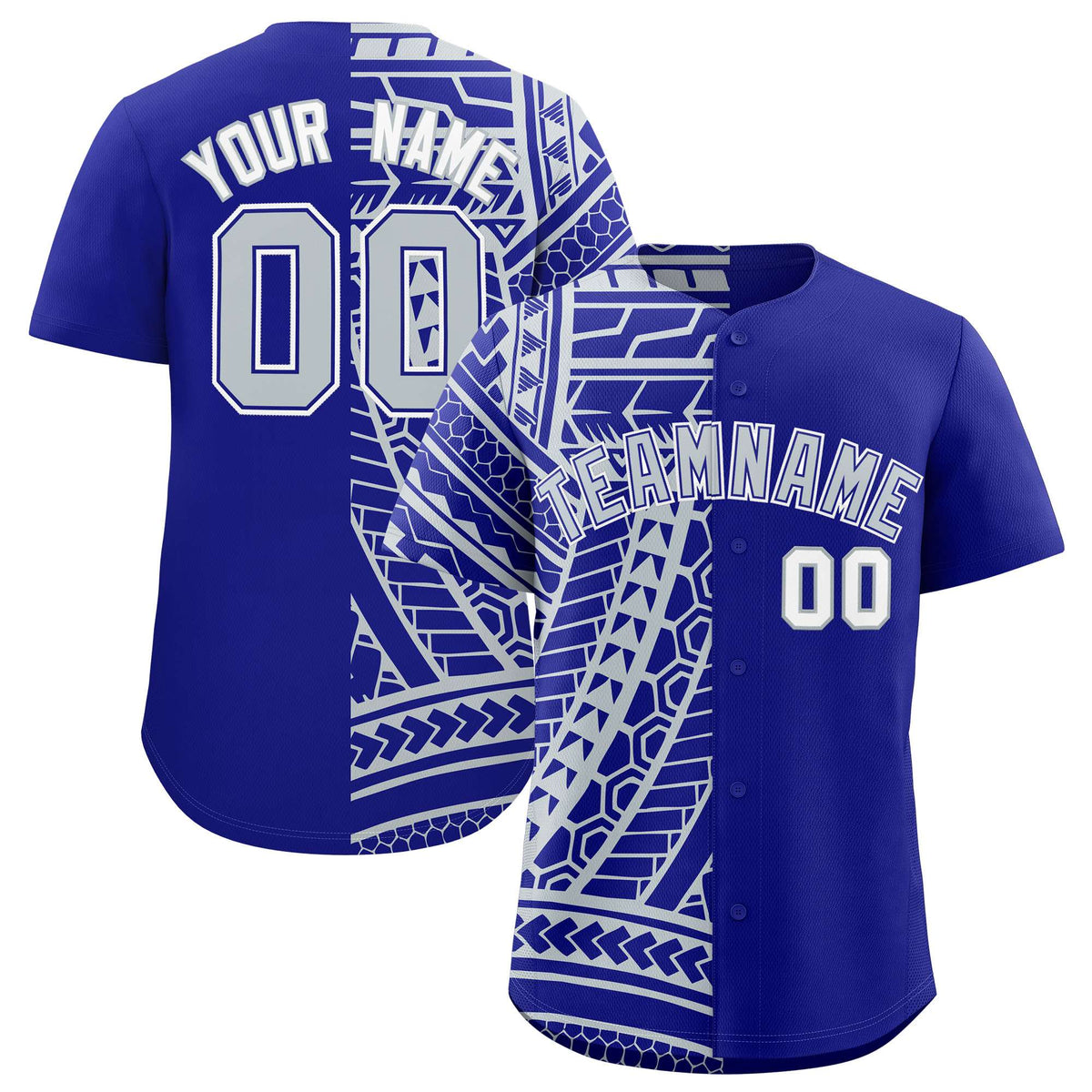 Custom Royal Silver Split Fashion Tribal Pattern Authentic Baseball Jersey