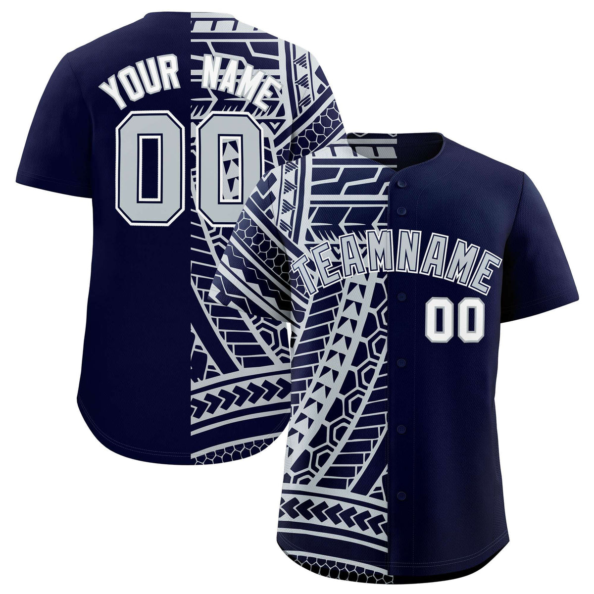 Custom Navy Silver Split Fashion Tribal Pattern Authentic Baseball Jersey