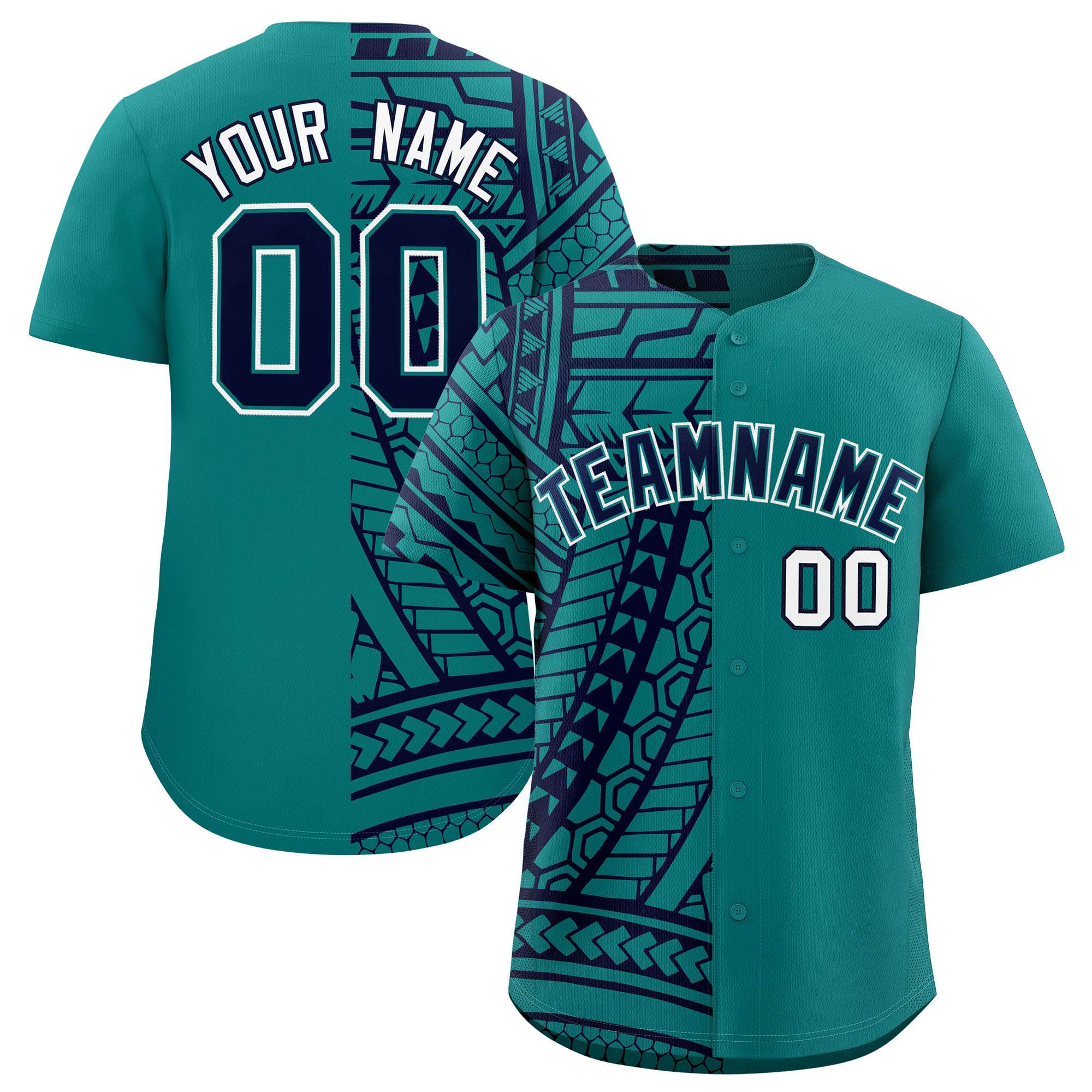 Custom Aqua Navy Split Fashion Tribal Pattern Authentic Baseball Jersey