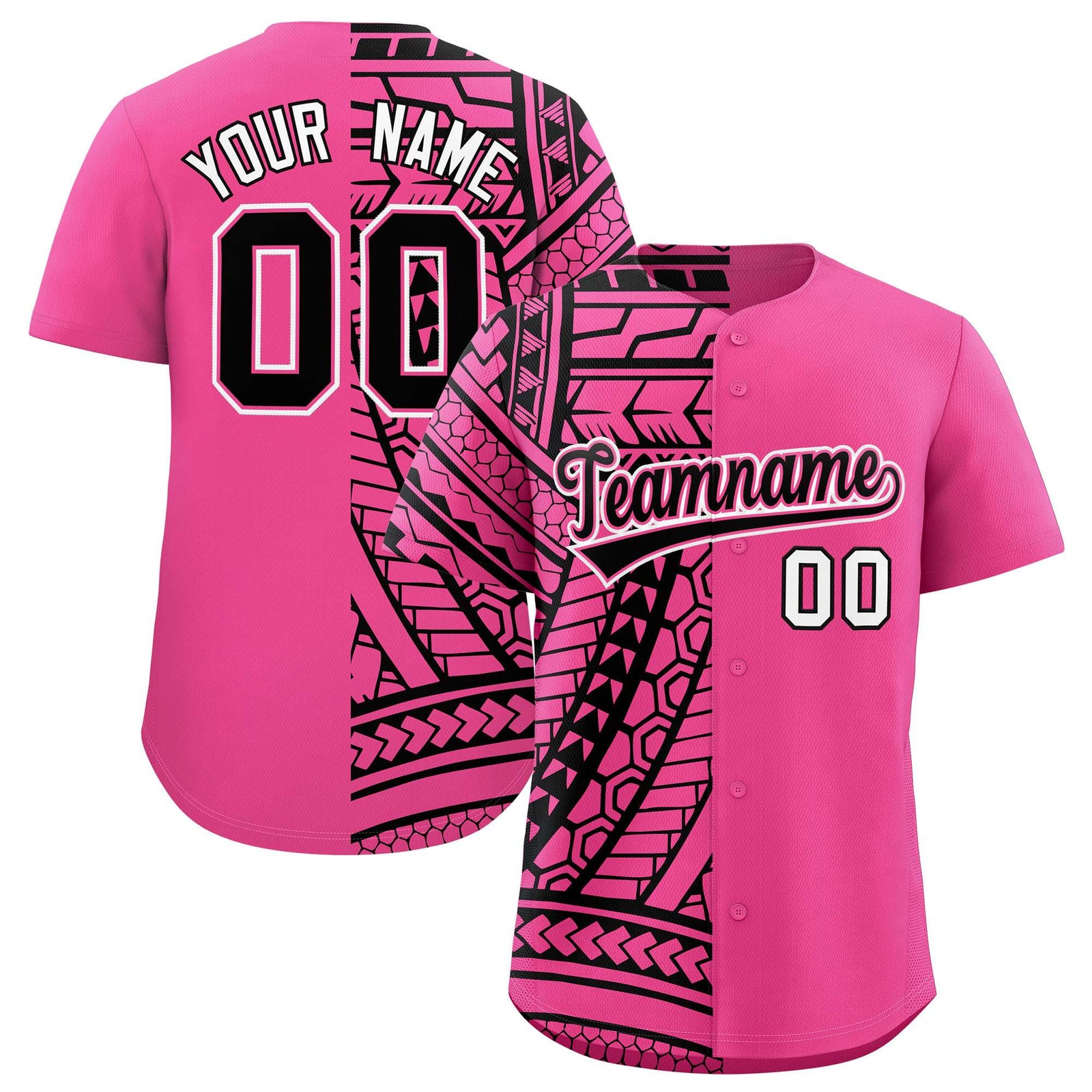 Custom Pink Black Split Fashion Tribal Pattern Authentic Baseball Jersey