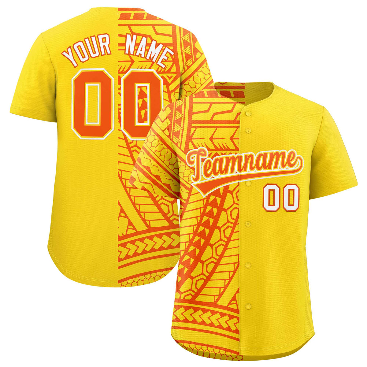 Custom Gold Orange Split Fashion Tribal Pattern Authentic Baseball Jersey