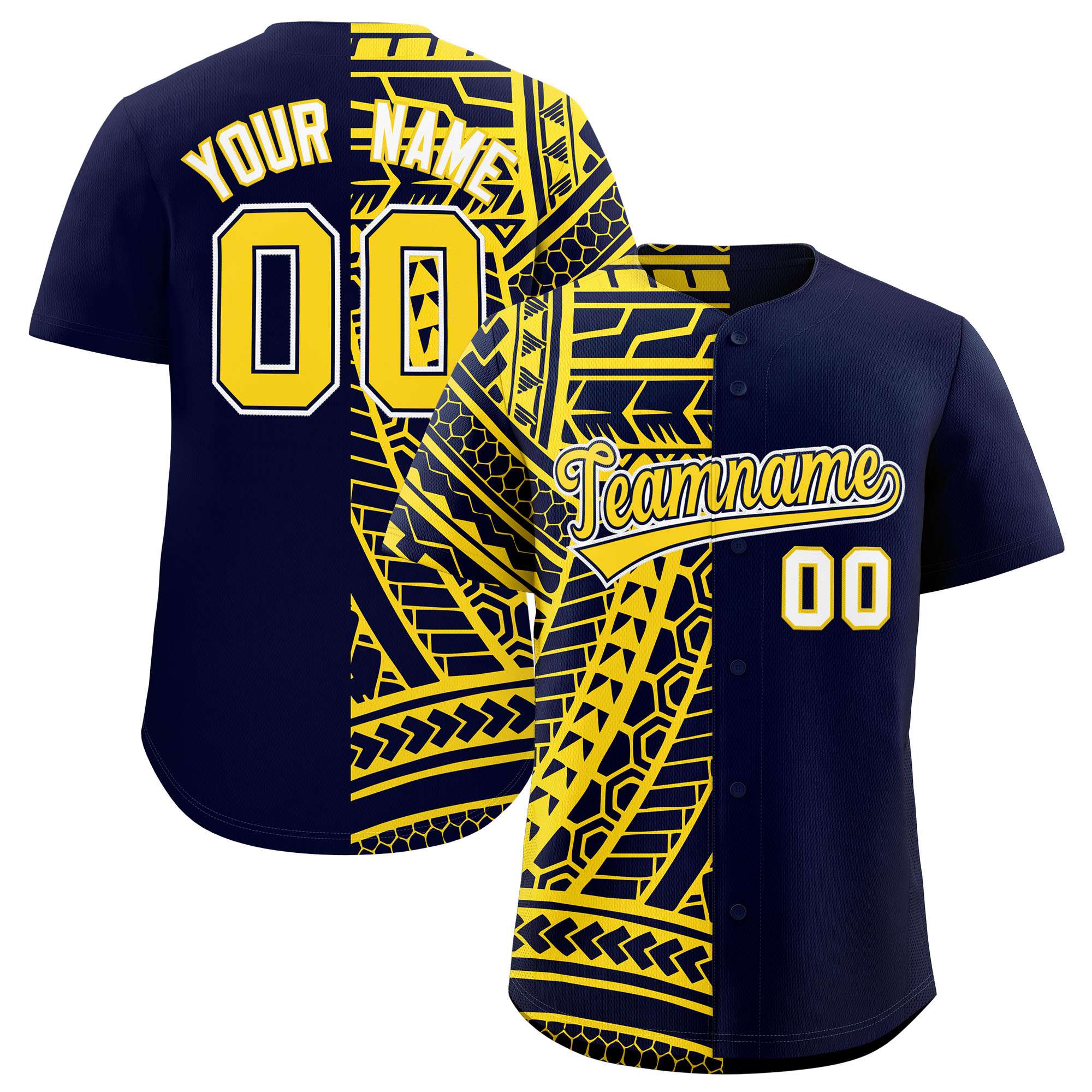 Custom Navy Gold Split Fashion Tribal Pattern Authentic Baseball Jersey