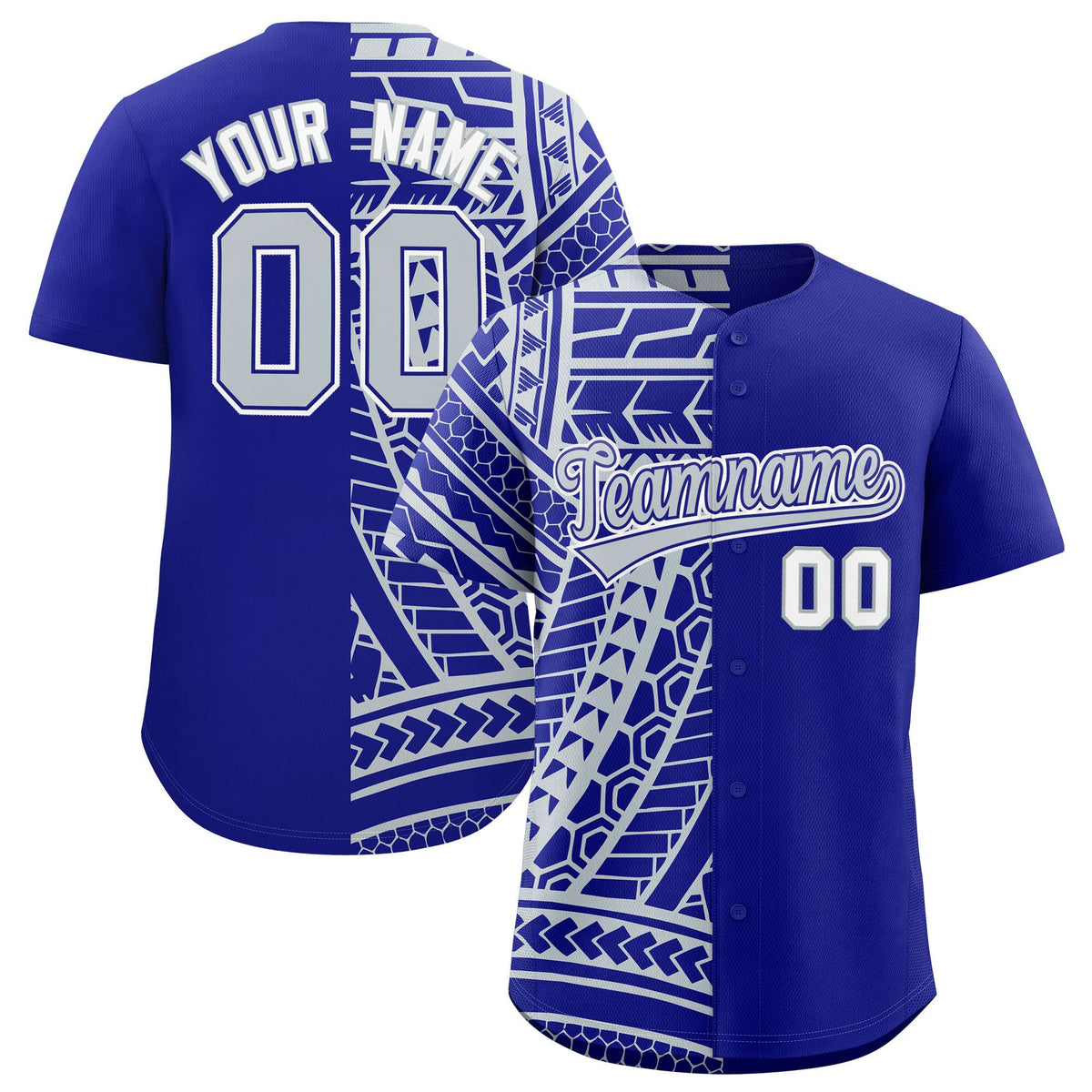 Custom Royal Silver Split Fashion Tribal Pattern Authentic Baseball Jersey