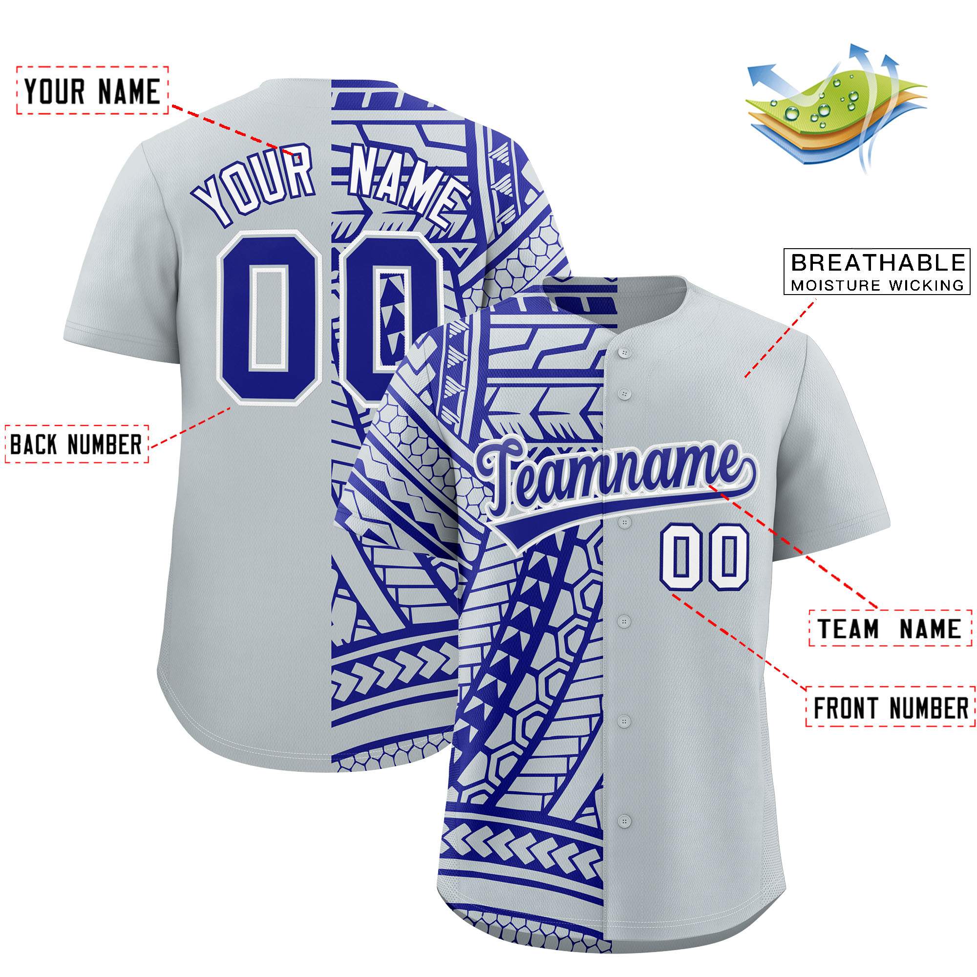 Custom Silver Royal Split Fashion Tribal Pattern Authentic Baseball Jersey