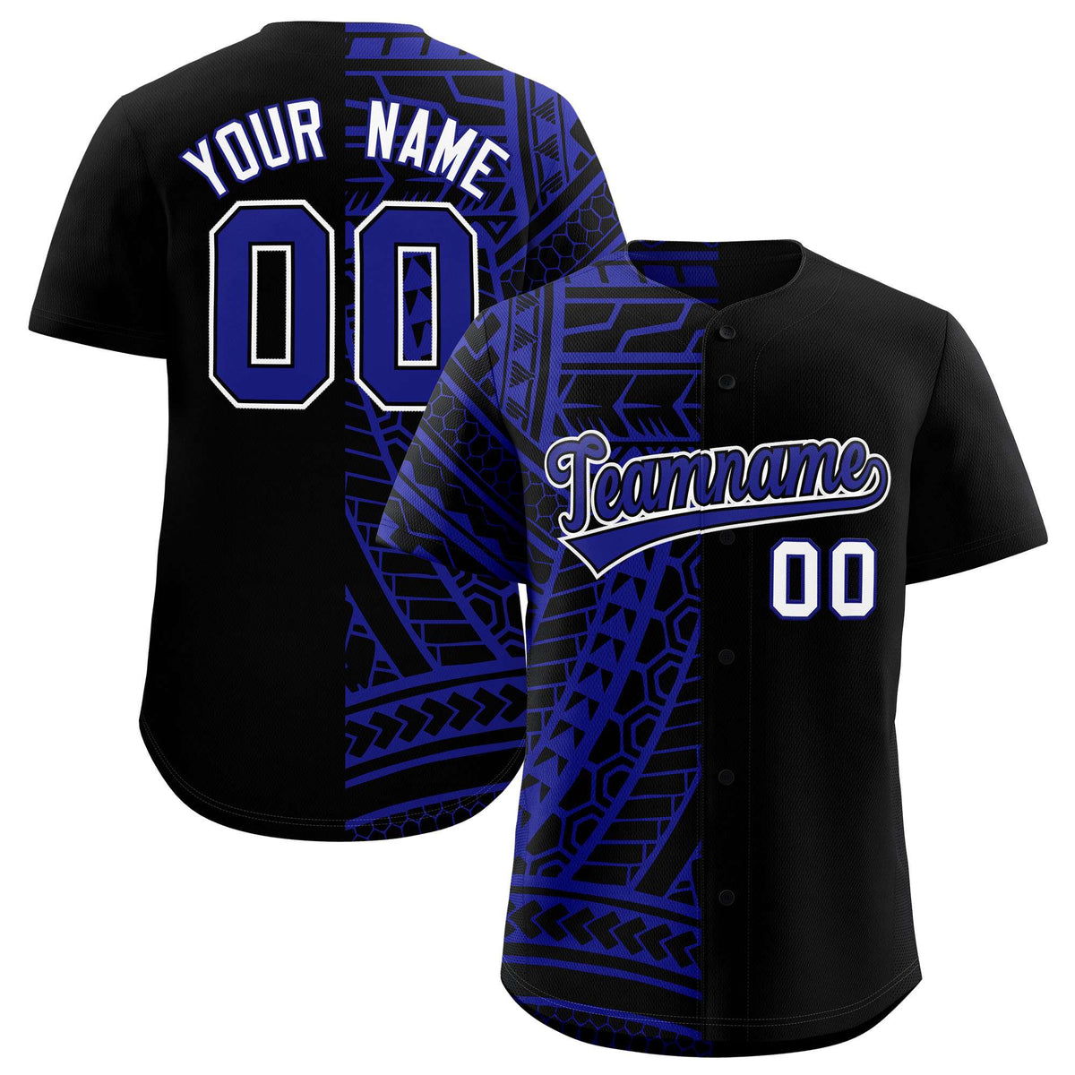 Custom Black Royal Split Fashion Tribal Pattern Authentic Baseball Jersey