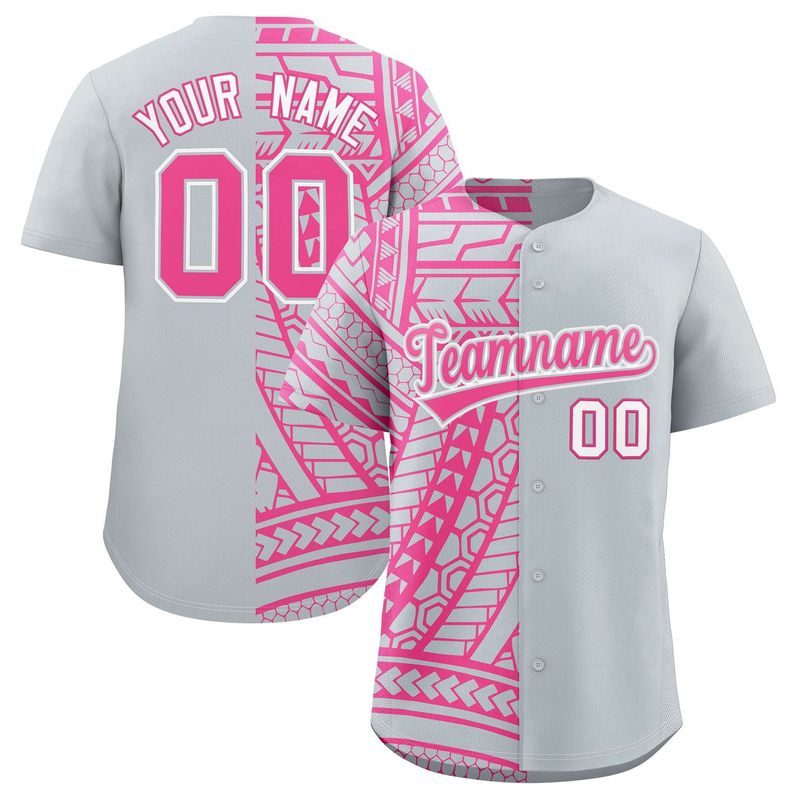 Custom Silver Pink Split Fashion Tribal Pattern Authentic Baseball Jersey