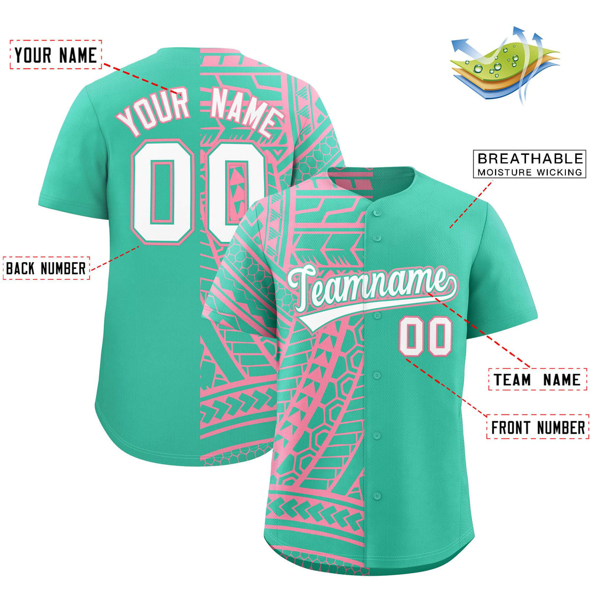 Custom Bright Green Light Pink Split Fashion Tribal Pattern Authentic Baseball Jersey
