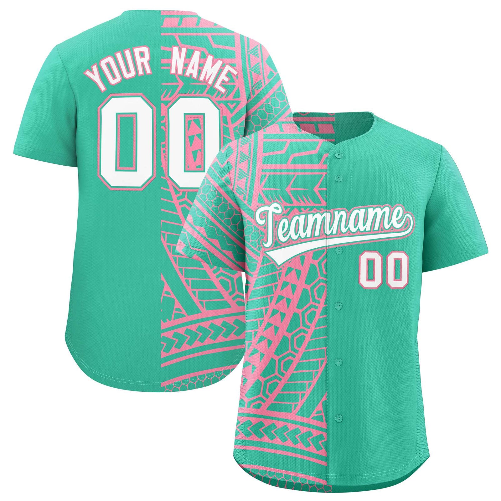 Custom Bright Green Light Pink Split Fashion Tribal Pattern Authentic Baseball Jersey