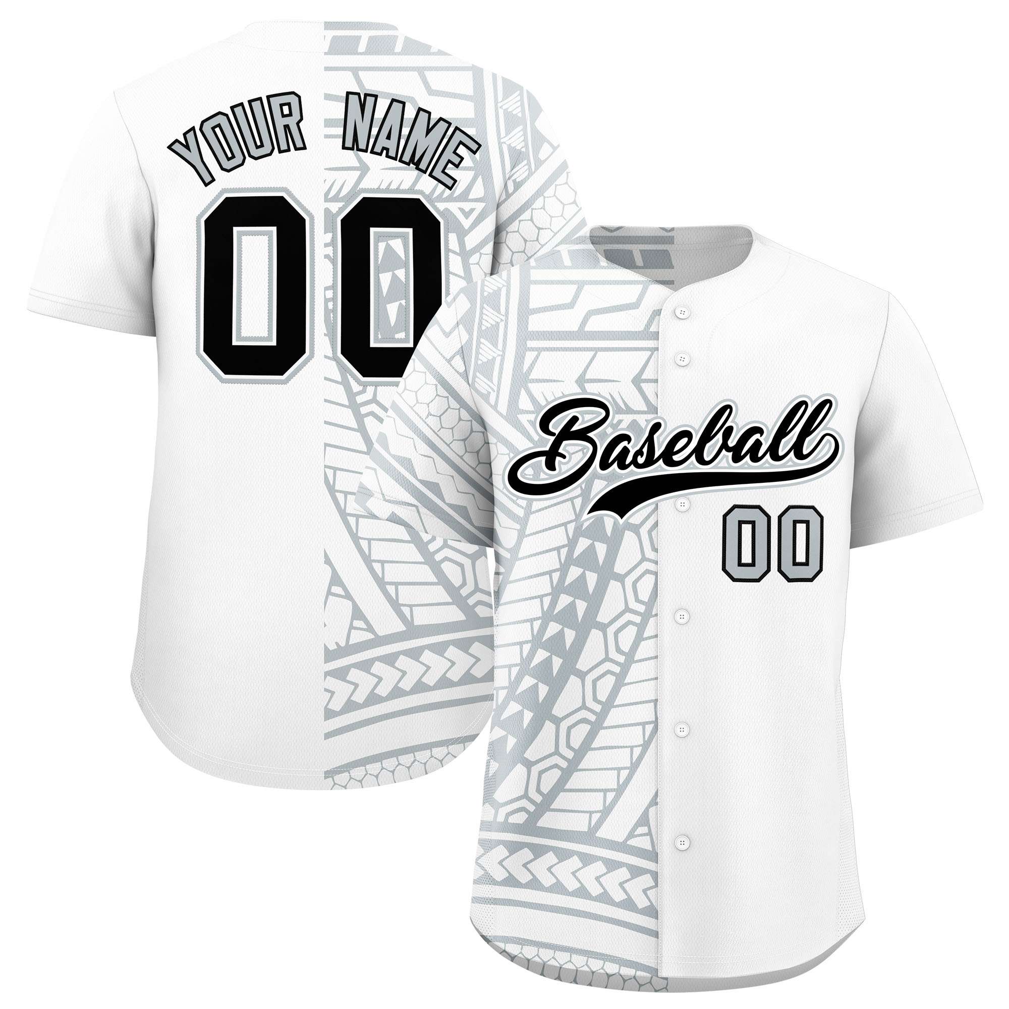 Custom White Silver Split Fashion Tribal Pattern Authentic Baseball Jersey