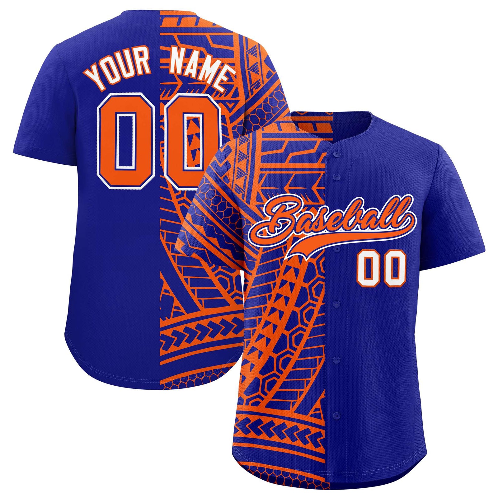 Custom Royal Orange Split Fashion Tribal Pattern Authentic Baseball Jersey