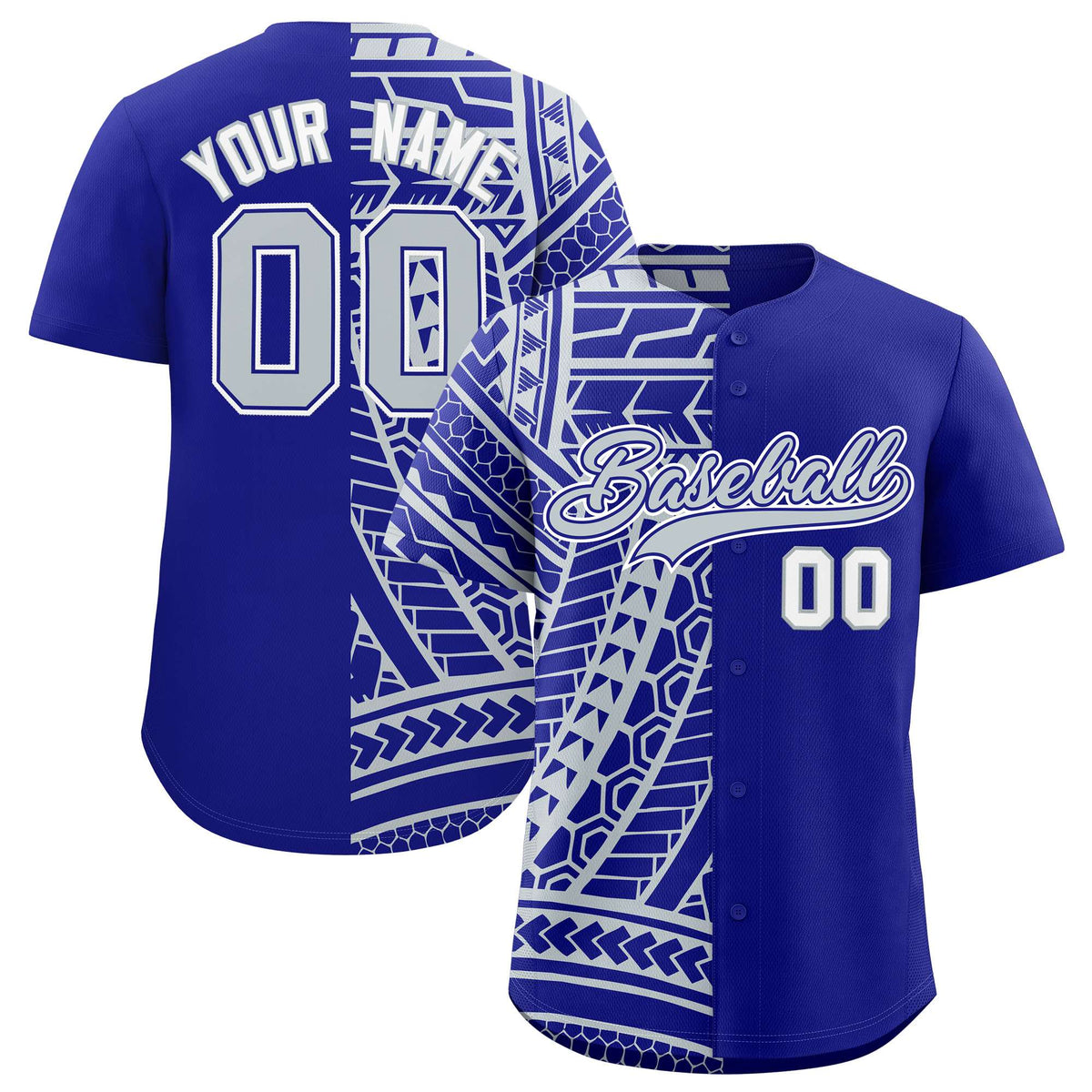 Custom Royal Silver Split Fashion Tribal Pattern Authentic Baseball Jersey