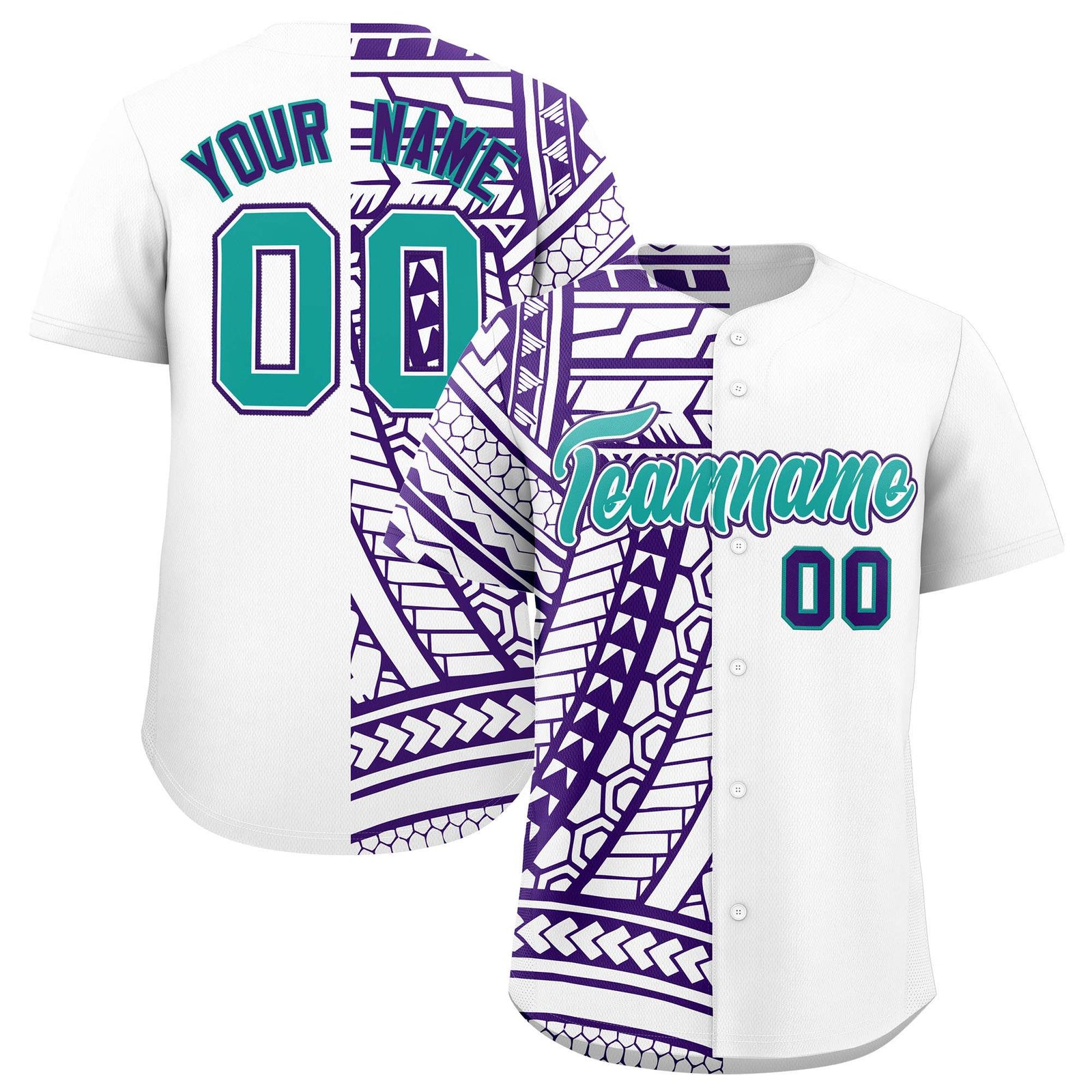 Custom White Purple Split Fashion Tribal Pattern Authentic Baseball Jersey