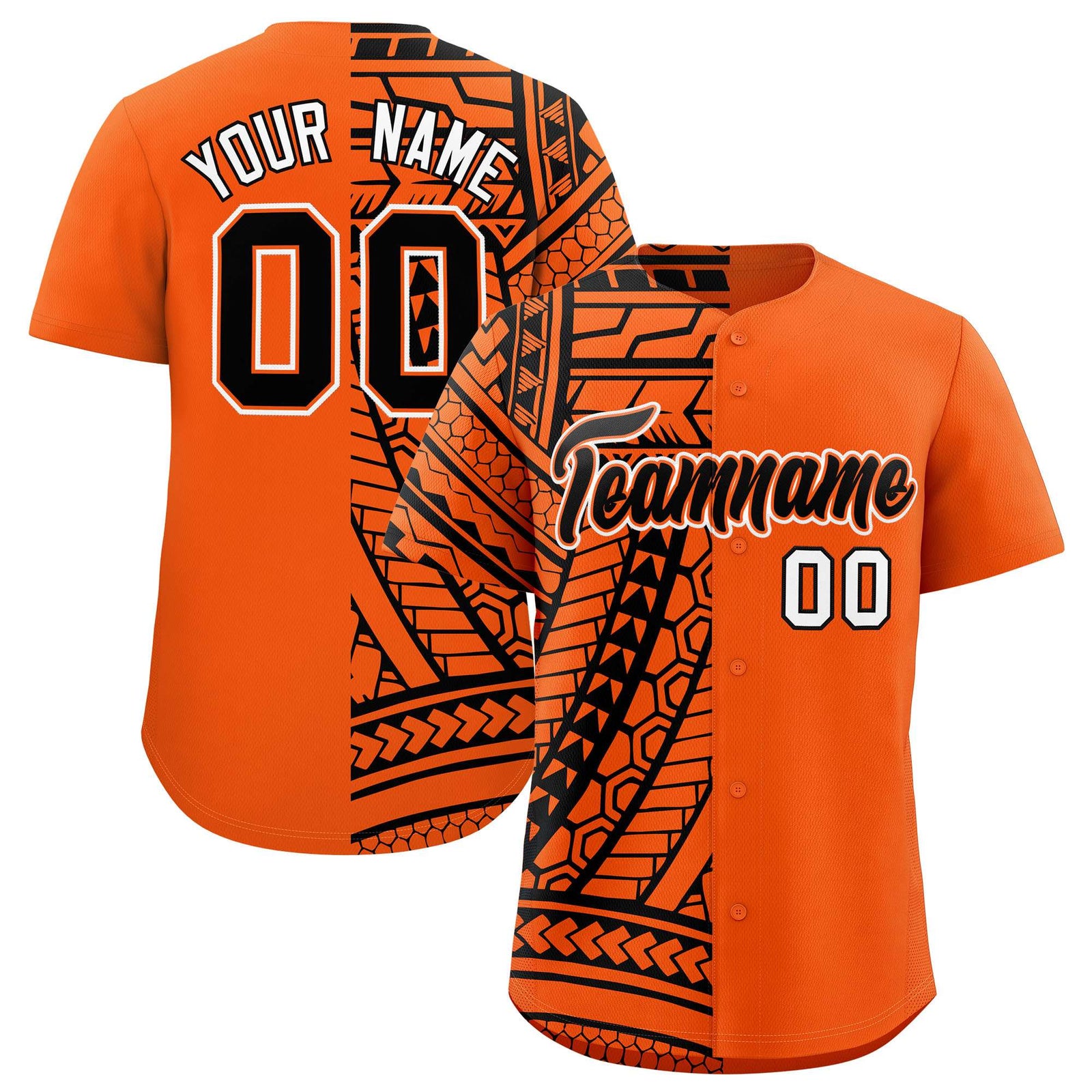 Custom Orange Black Split Fashion Tribal Pattern Authentic Baseball Jersey